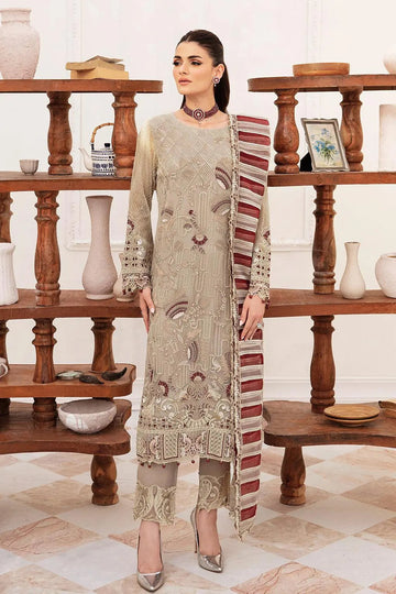 Ramsha Embroidered Luxury Chiffon 3 Piece Suit F-2405 - House Of Hania
