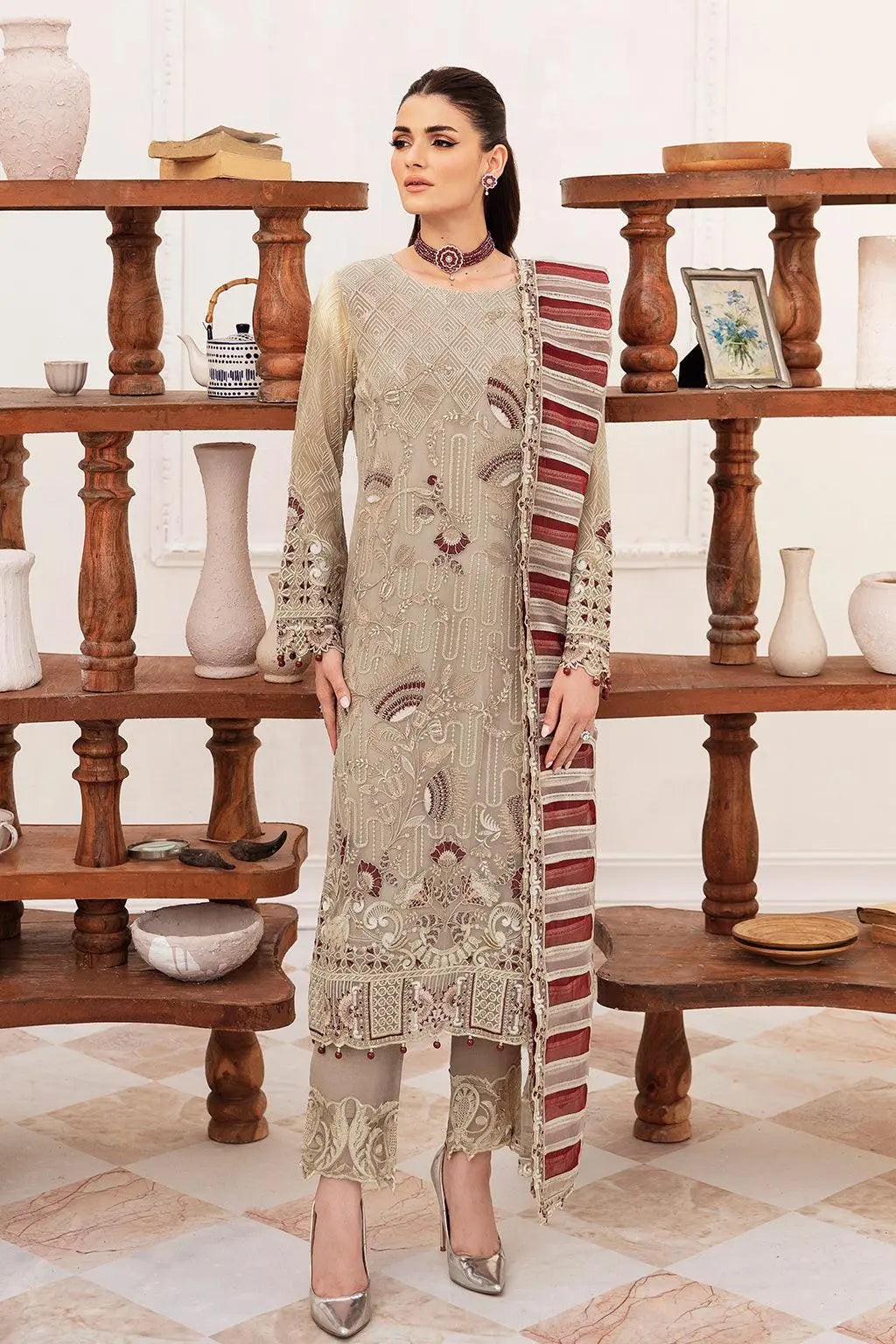 Ramsha Embroidered Luxury Chiffon 3 Piece Suit F-2405 - House Of Hania