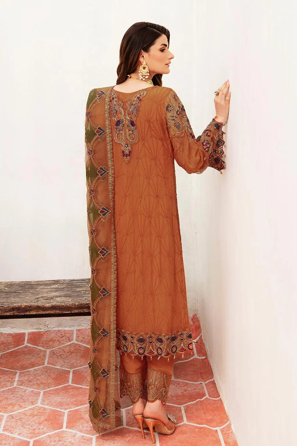 Ramsha Embroidered Luxury Chiffon 3 Piece Suit F-2407 - House Of Hania