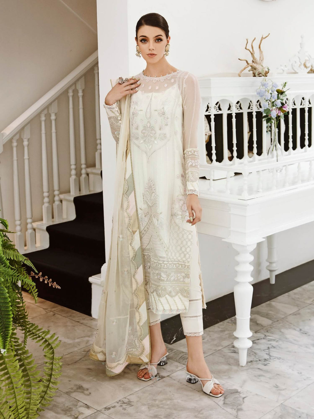 Saad Shaikh Ella Embroidered Luxury Chiffon 3Pc Suit DSG-03 - House Of Hania