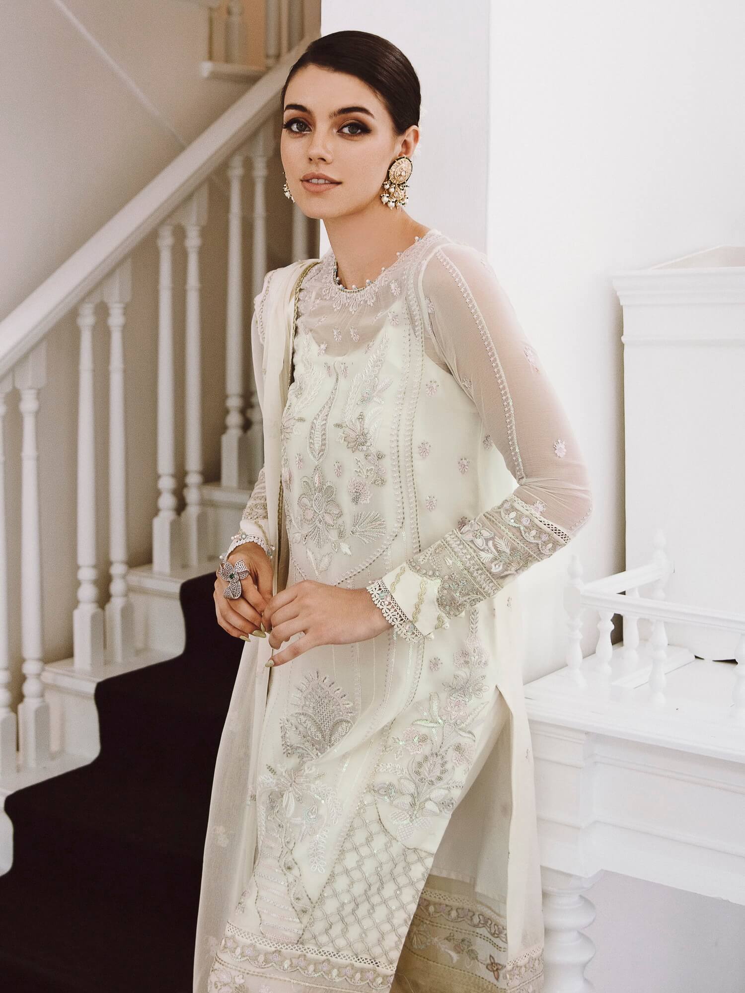 Saad Shaikh Ella Embroidered Luxury Chiffon 3Pc Suit DSG-03 - House Of Hania