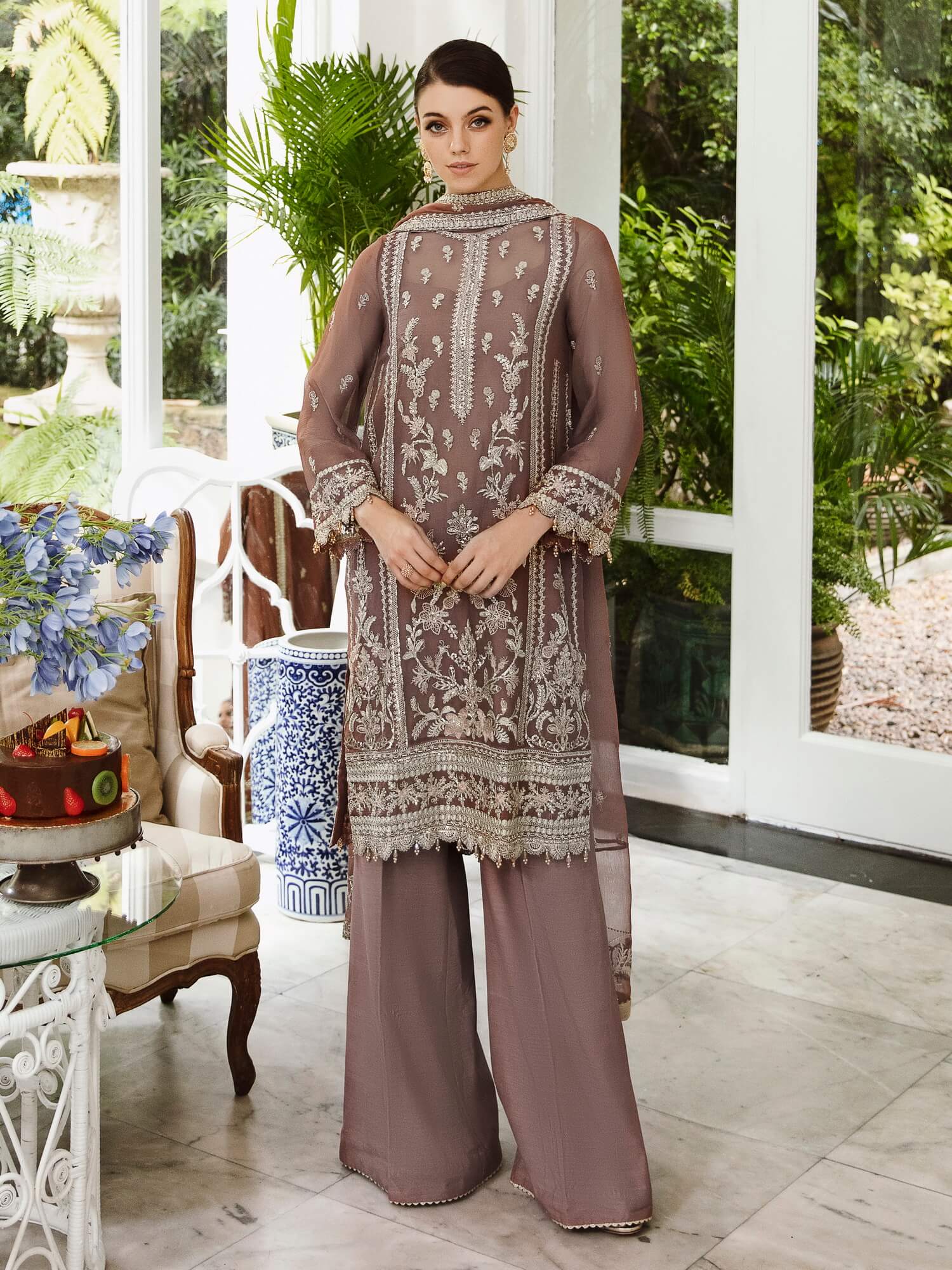 Saad Shaikh Ella Embroidered Luxury Chiffon 3Pc Suit DSG-05 - House Of Hania