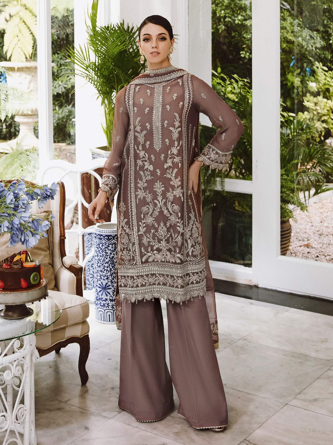 Saad Shaikh Ella Embroidered Luxury Chiffon 3Pc Suit DSG-05 - House Of Hania