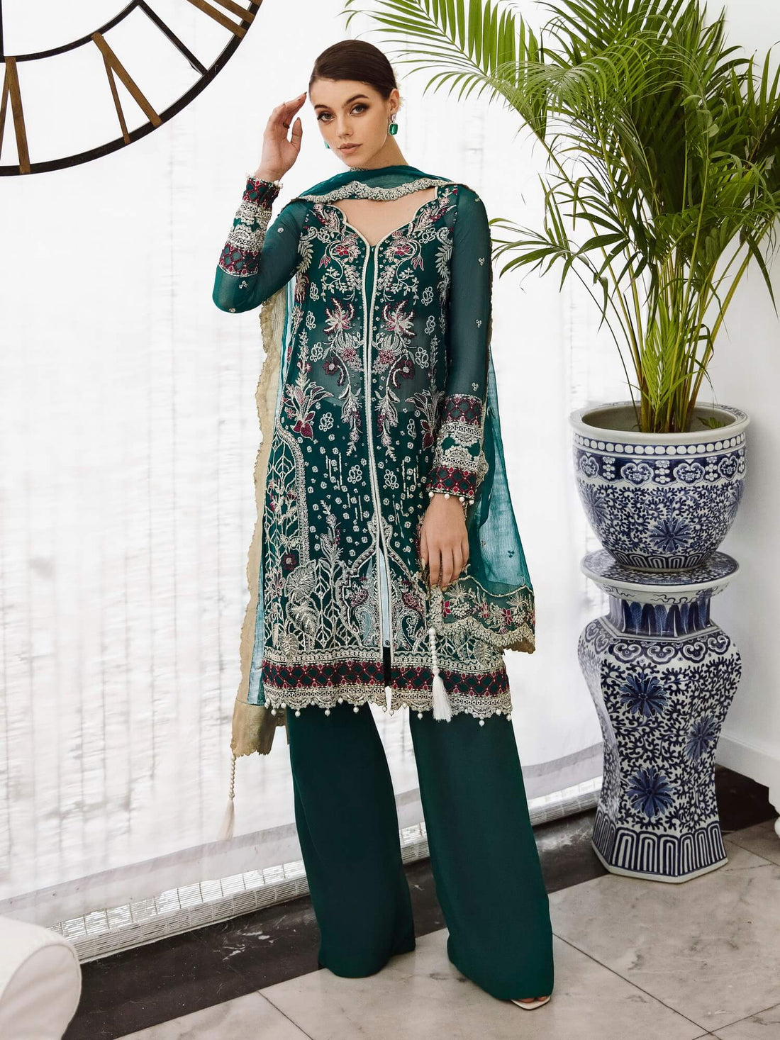 Saad Shaikh Ella Embroidered Luxury Chiffon 3Pc Suit DSG-06 - House Of Hania