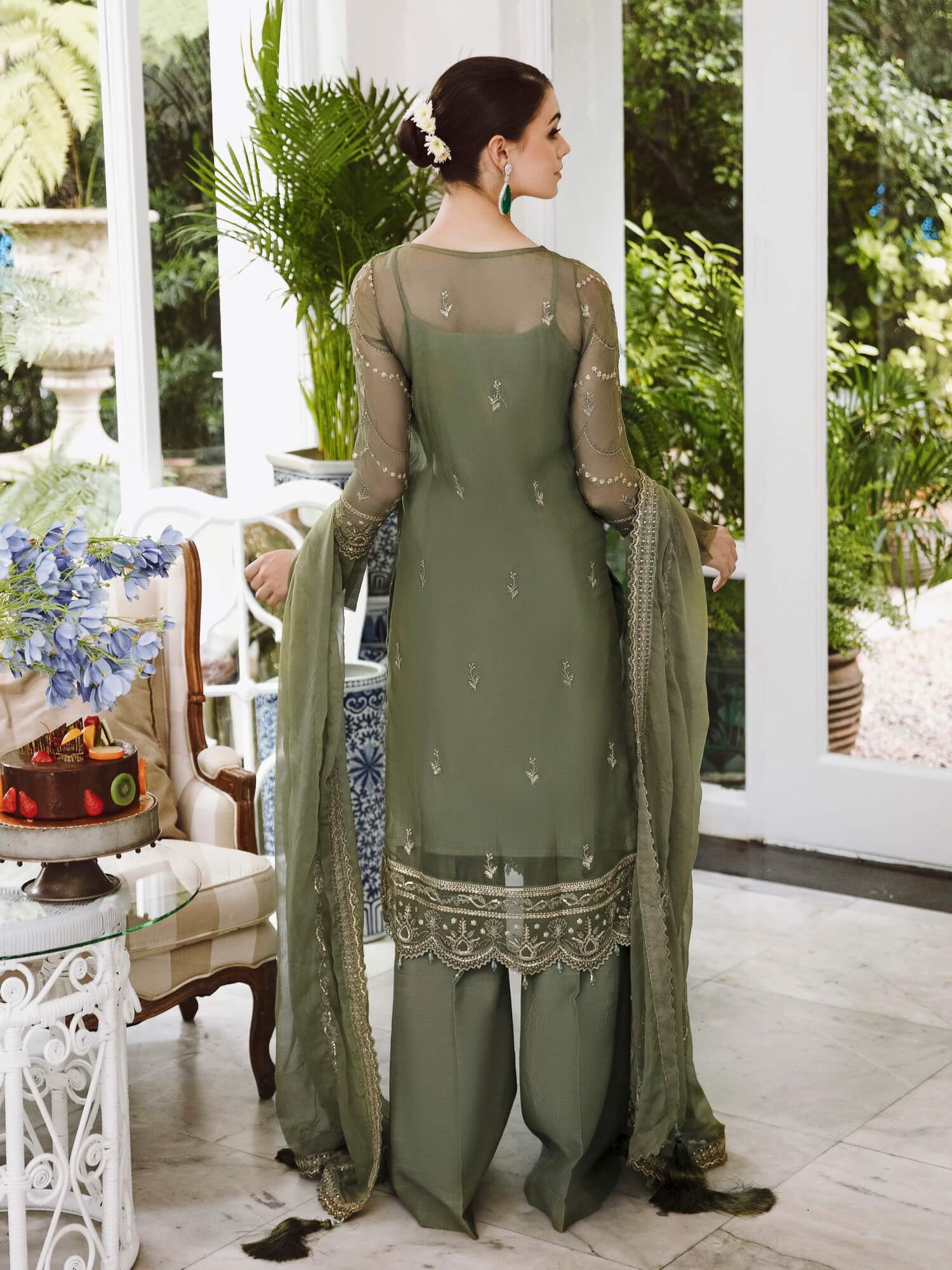Saad Shaikh Ella Embroidered Luxury Chiffon 3Pc Suit DSG-08 - House Of Hania
