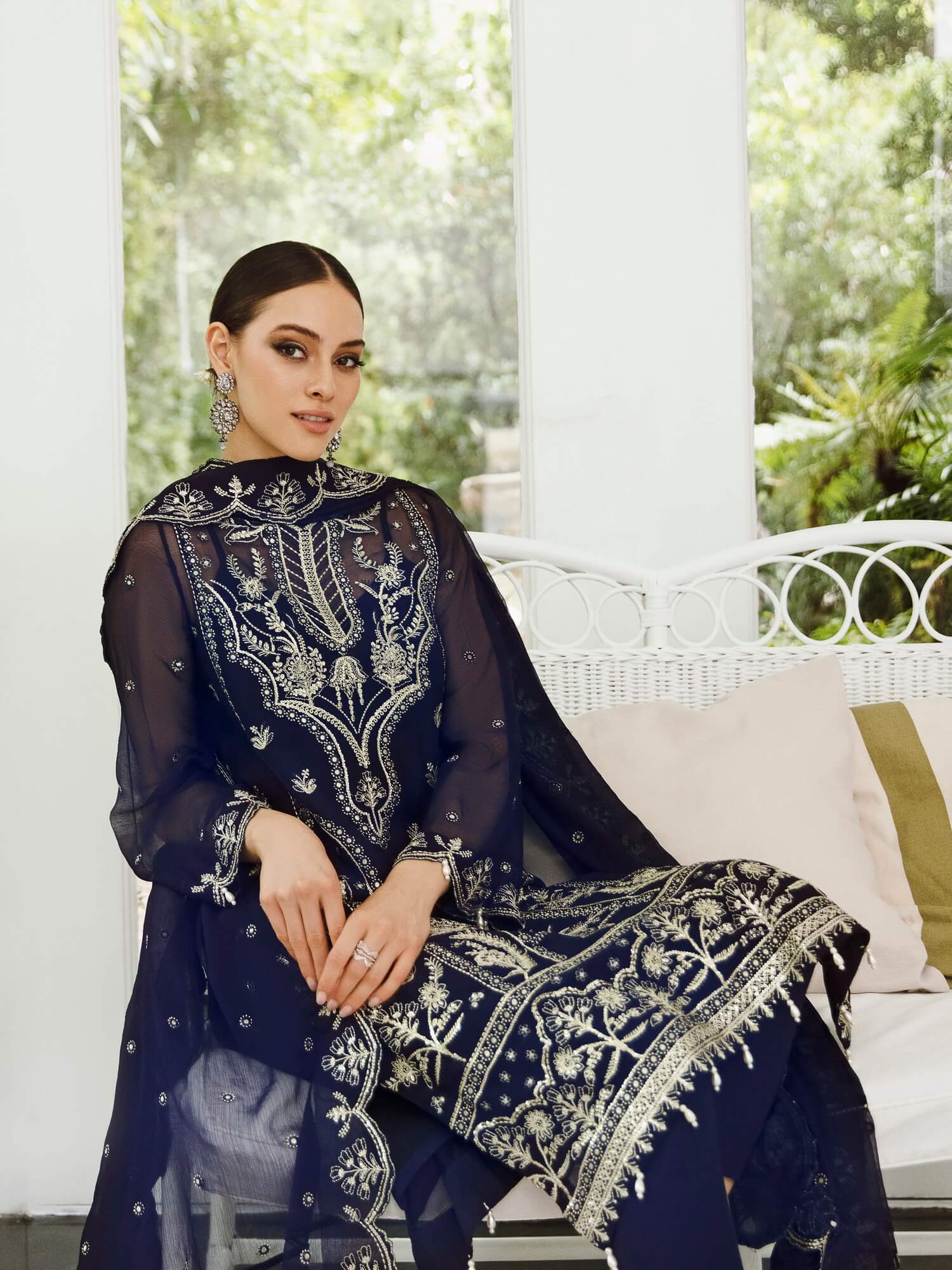 Saad Shaikh Ella Embroidered Luxury Chiffon 3Pc Suit DSG-10 - House Of Hania