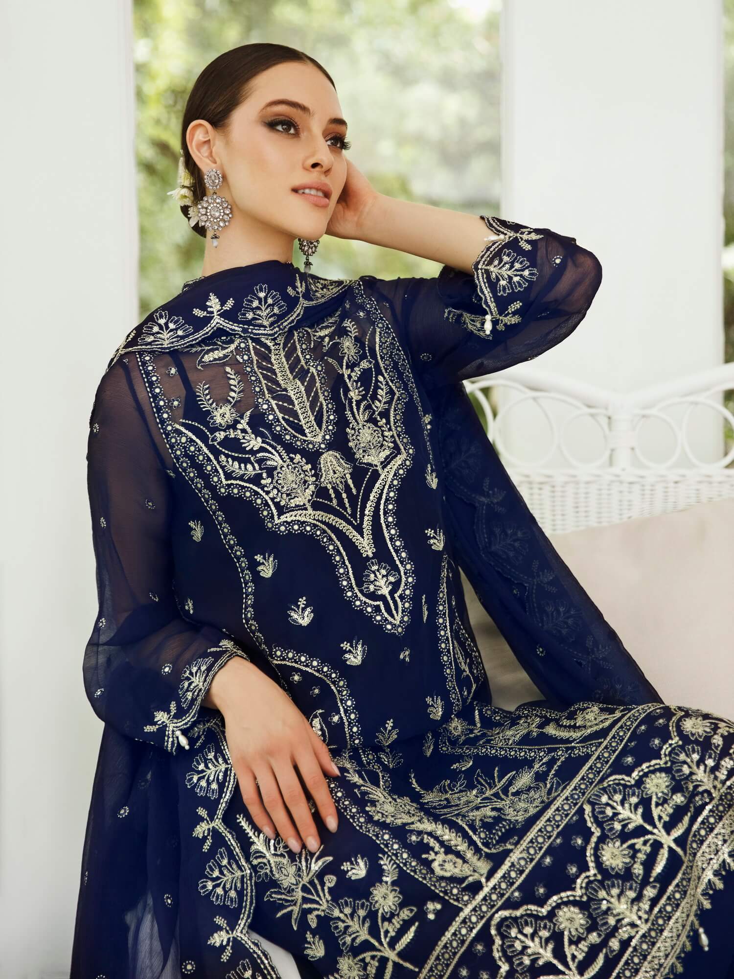 Saad Shaikh Ella Embroidered Luxury Chiffon 3Pc Suit DSG-10 - House Of Hania