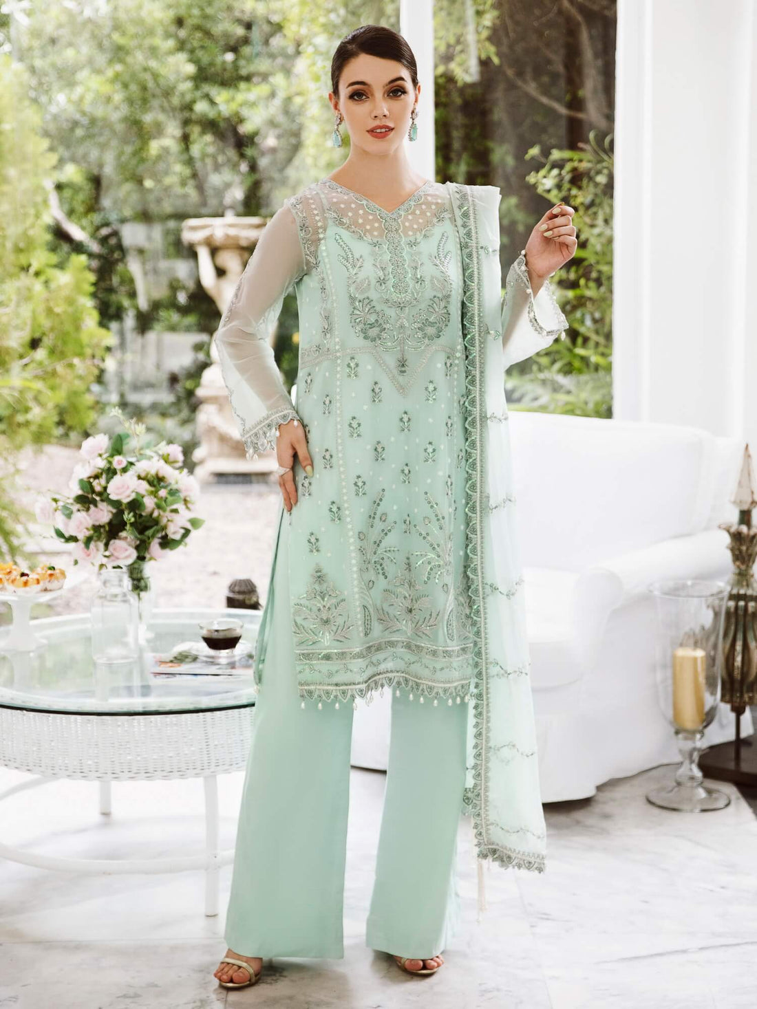 Saad Shaikh Ella Unstitched Embroidered Luxury Chiffon 3Pc Suit DSG-07 - House Of Hania