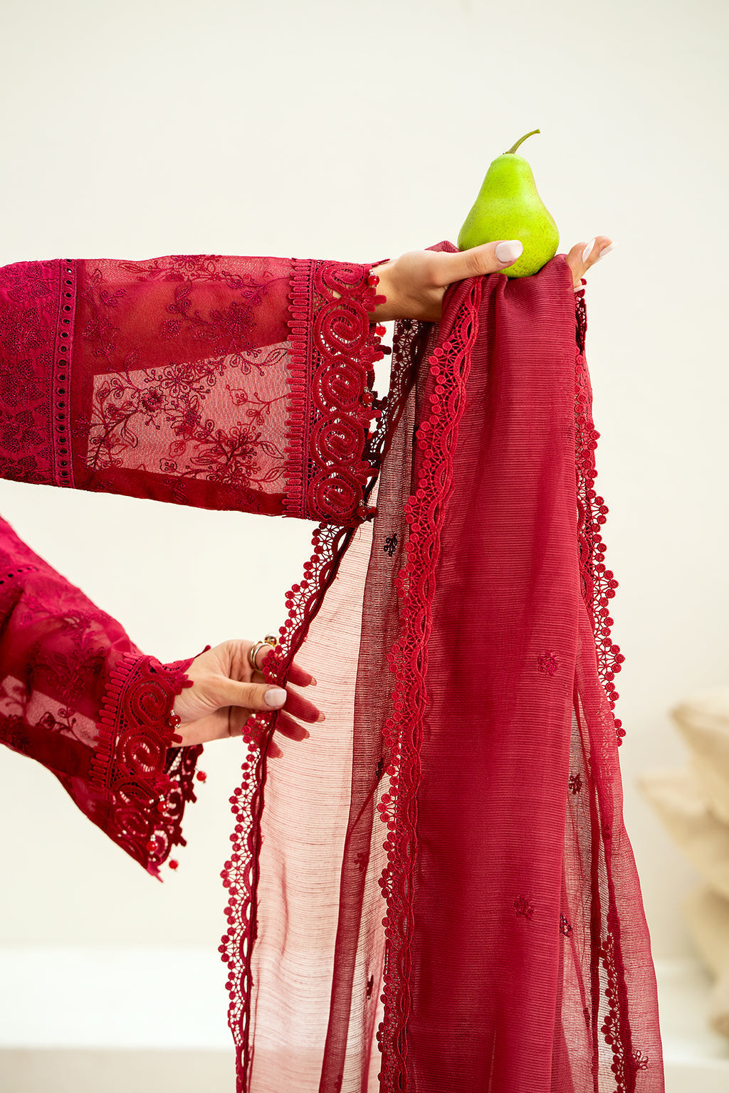 Saad Shaikh Luxe Embroidered Lawn 3Pc Suit - Blush - House Of Hania