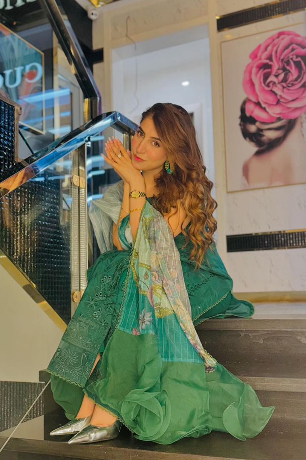 Saad Shaikh Luxe Embroidered Lawn 3Pc Suit - Petal - House Of Hania