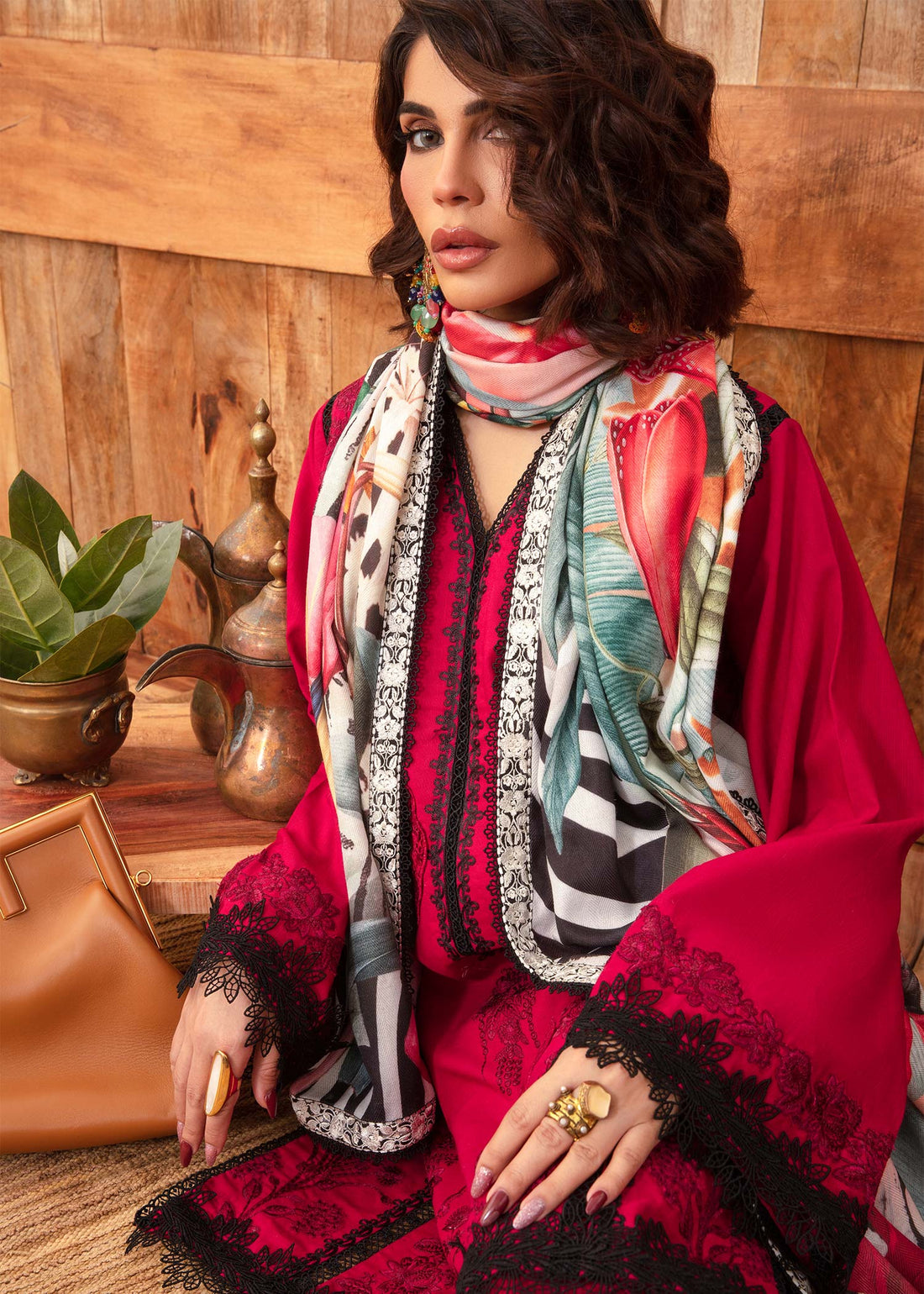 Saira Shakira | Raya Winter Stitched 23 | Crimson - House Of Hania