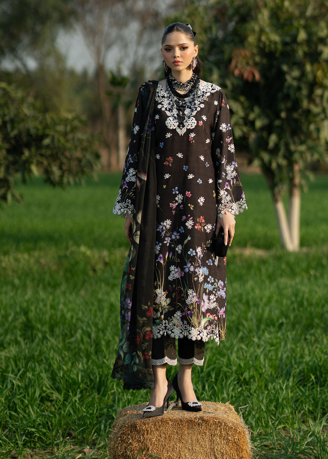 Sardinia | Printkari Lawn Edit 25 | Black Lotus - House Of Hania