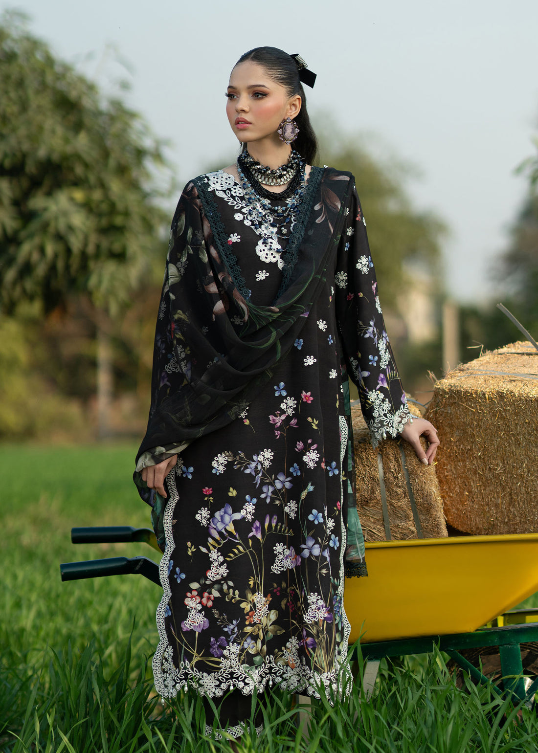 Sardinia | Printkari Lawn Edit 25 | Black Lotus - House Of Hania