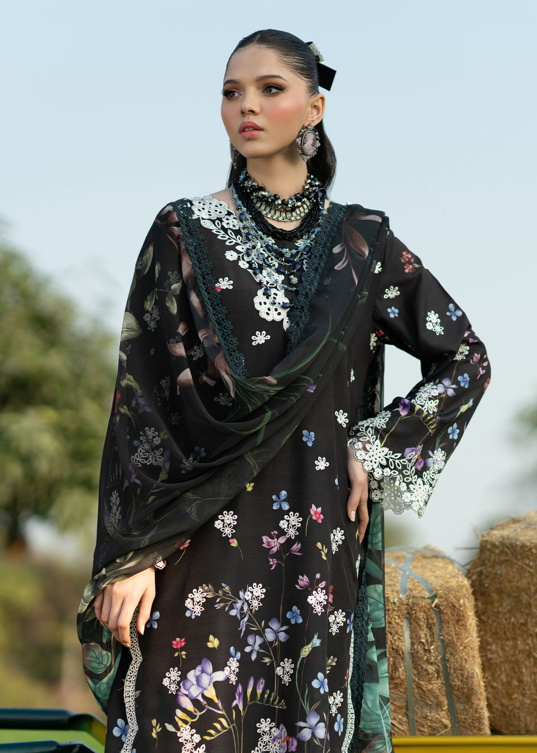 Sardinia | Printkari Lawn Edit 25 | Black Lotus - House Of Hania