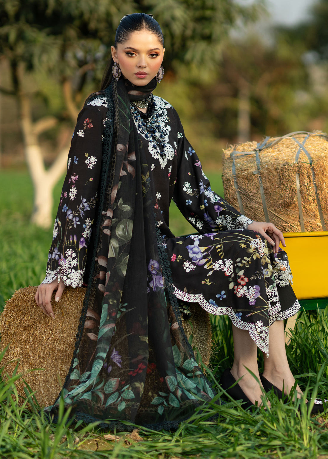 Sardinia | Printkari Lawn Edit 25 | Black Lotus - House Of Hania