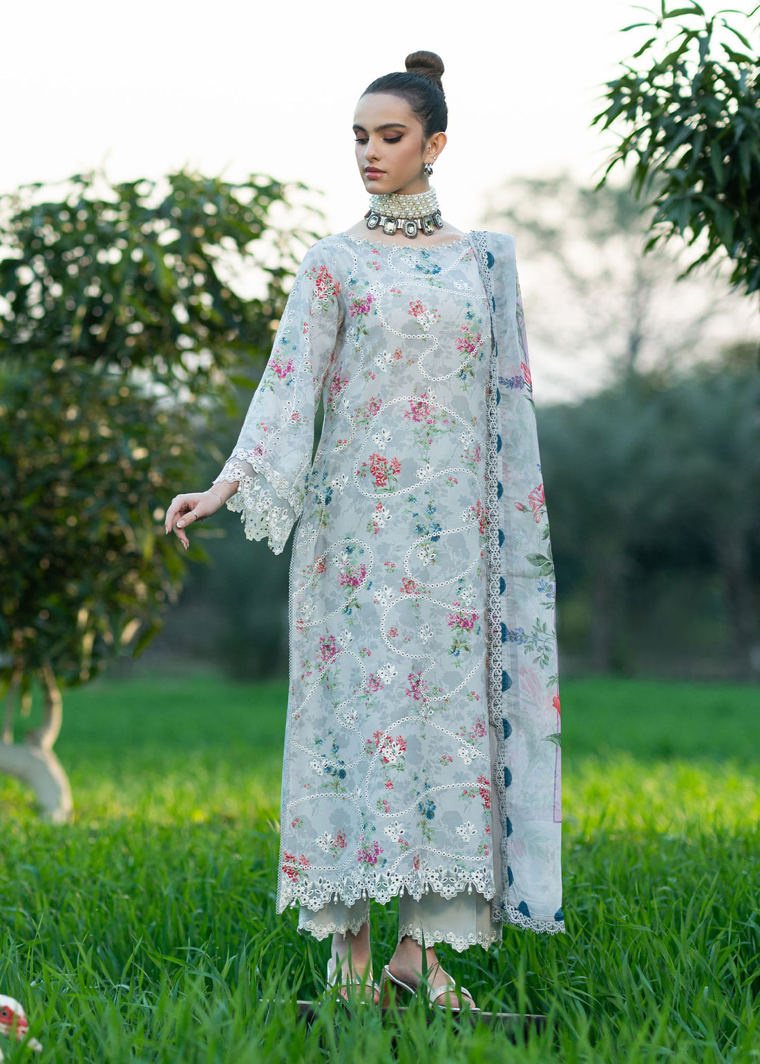 Sardinia | Printkari Lawn Edit 25 |  Silver Bush - House Of Hania