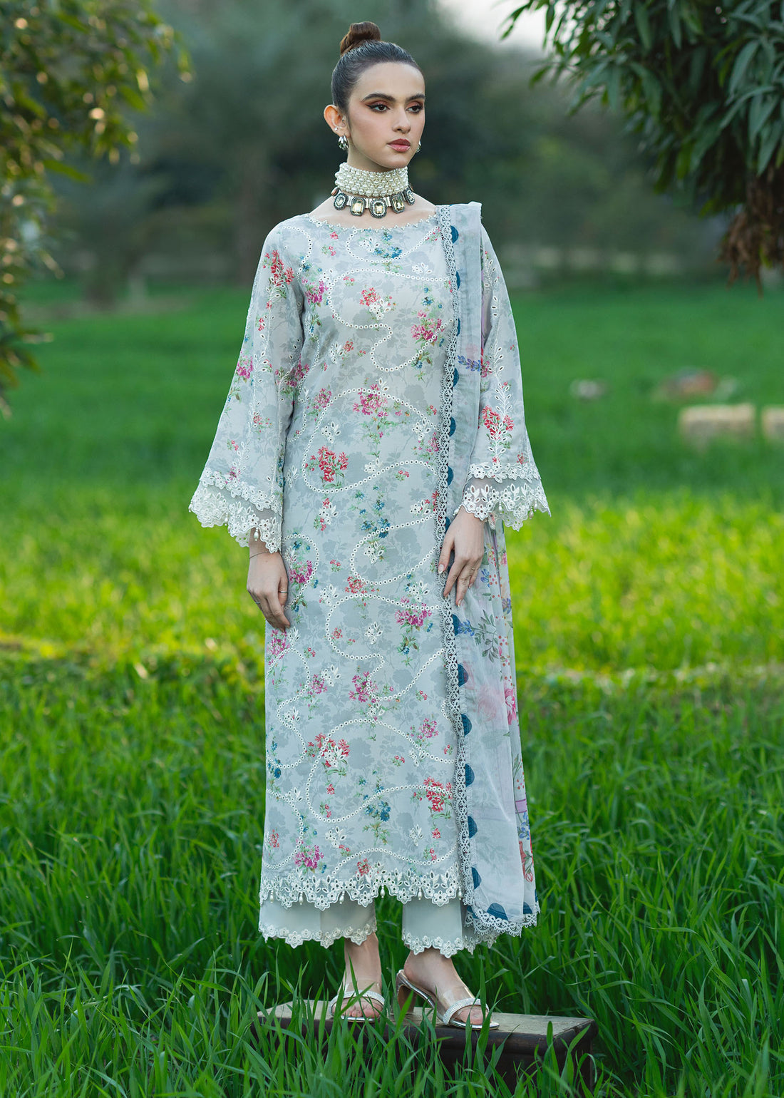 Sardinia | Printkari Lawn Edit 25 |  Silver Bush - House Of Hania