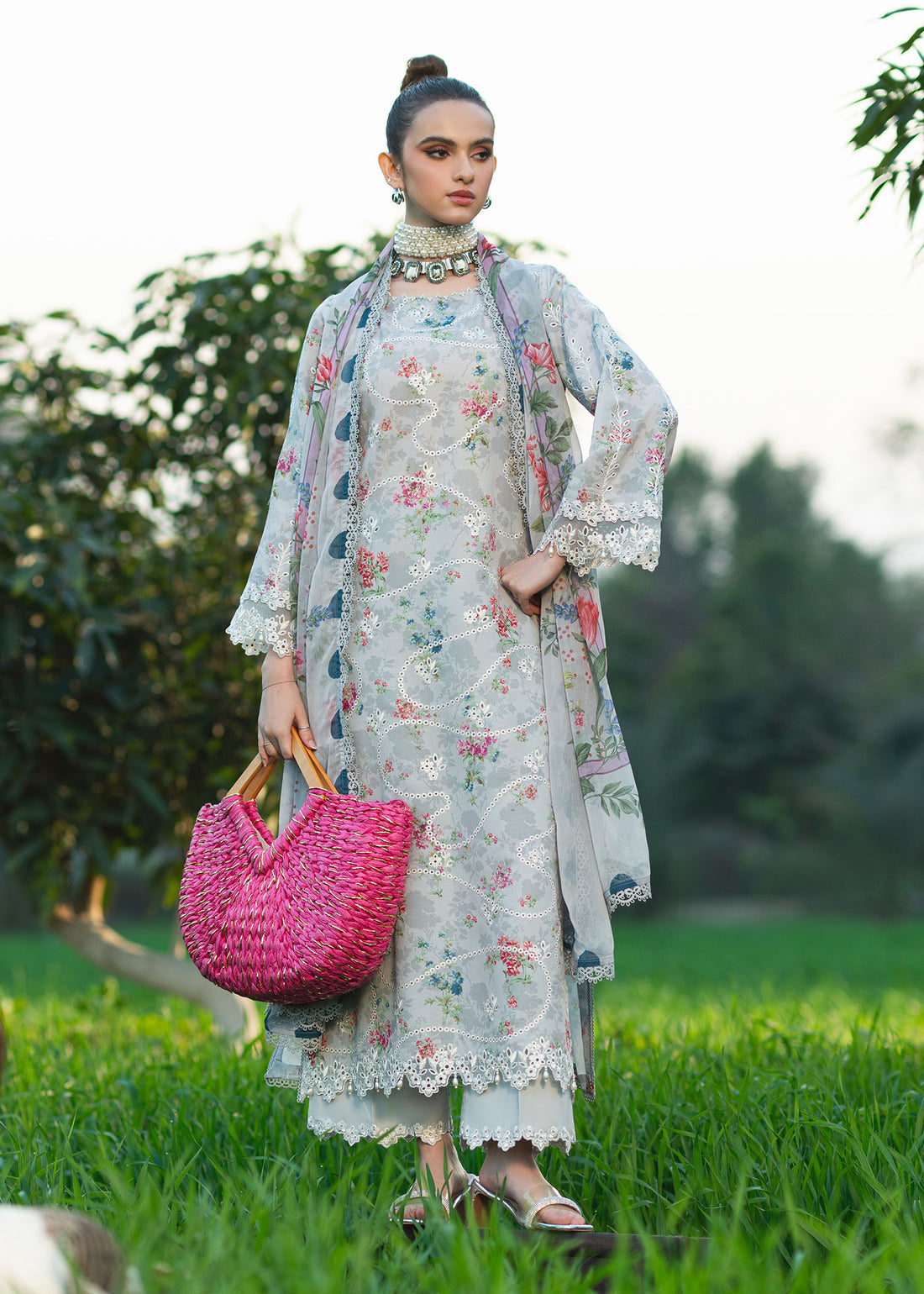 Sardinia | Printkari Lawn Edit 25 |  Silver Bush - House Of Hania