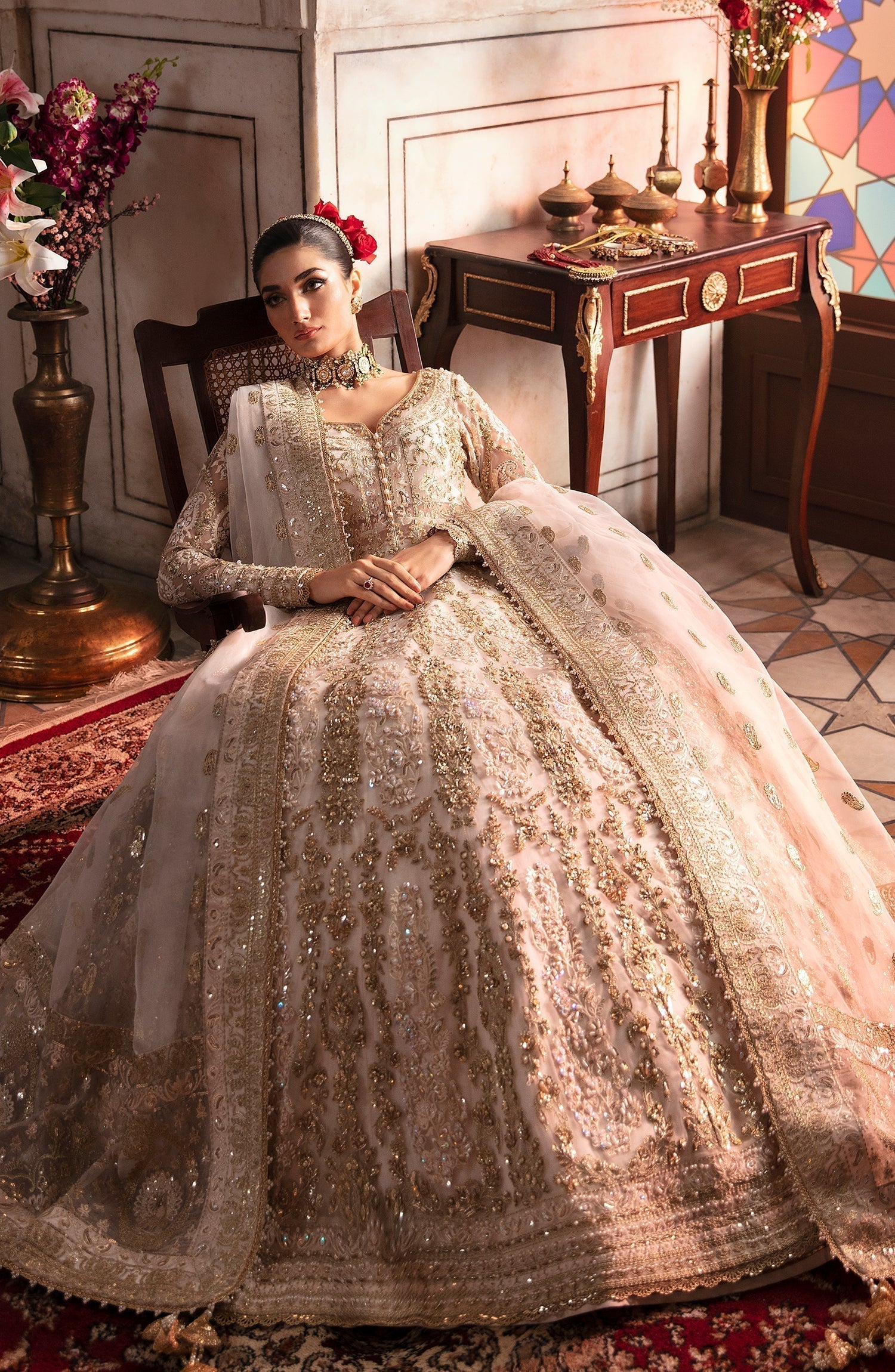 Zevk Afsanah Luxury Embroidered Net 3Pc Suit - Alif - House Of Hania