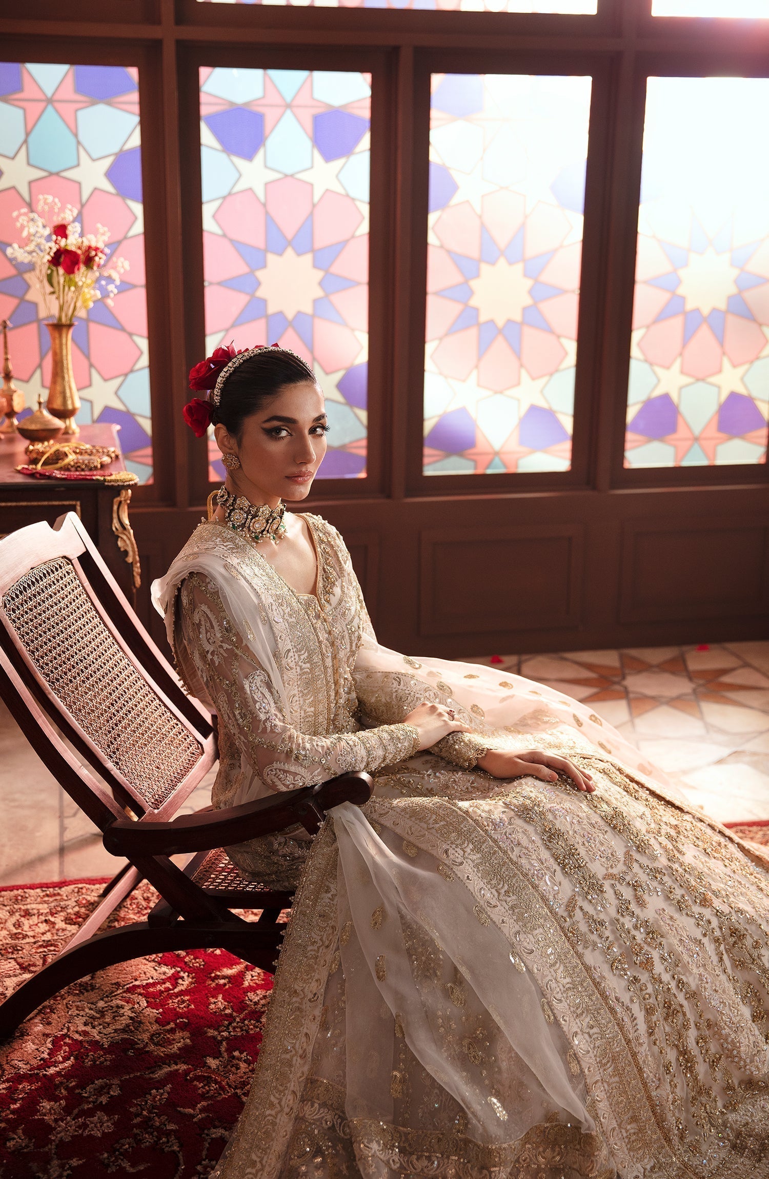 Zevk Afsanah Luxury Embroidered Net 3Pc Suit - Alif - House Of Hania