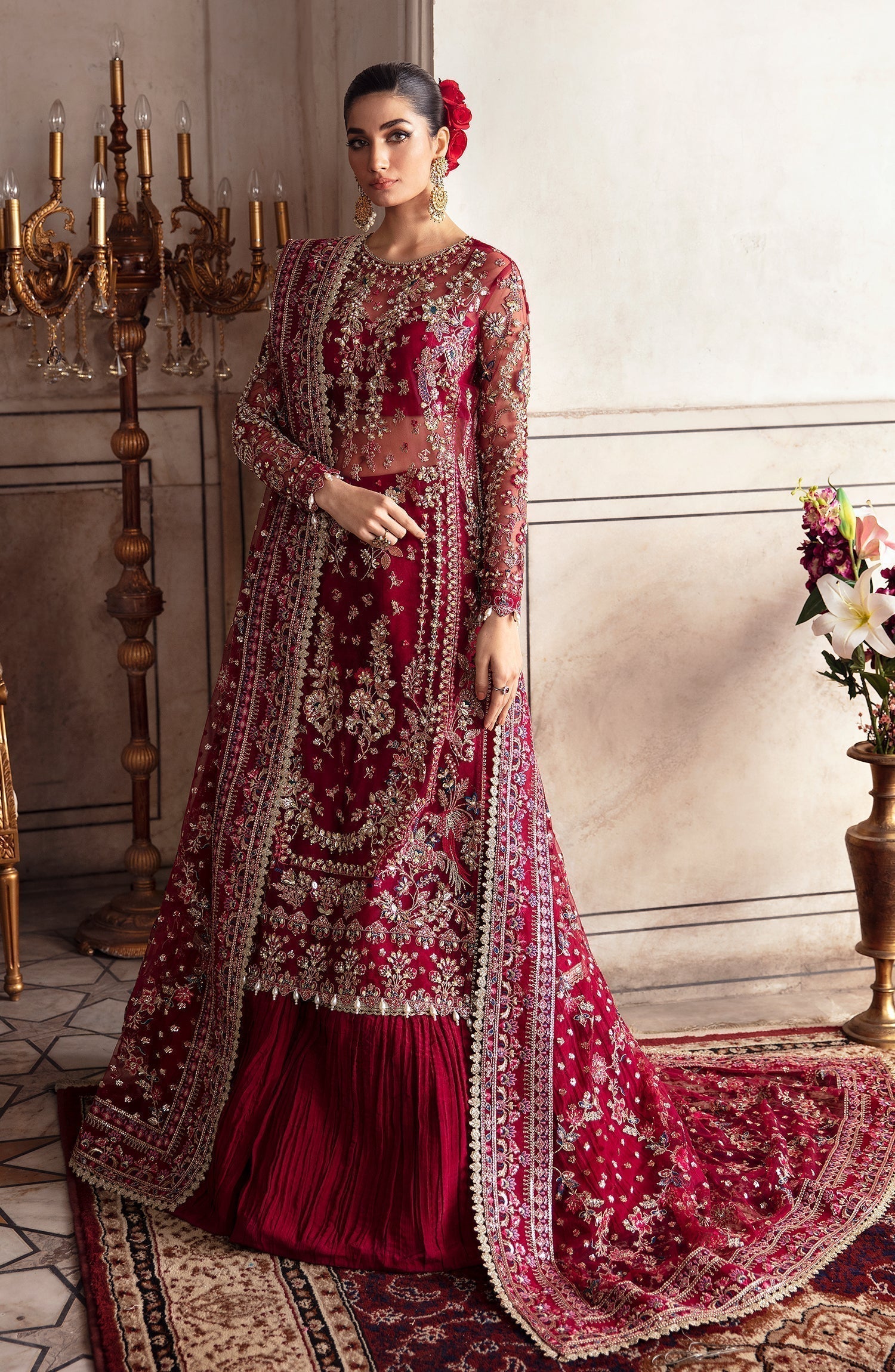 Zevk Afsanah Luxury Embroidered Net 3Pc Suit - Kamkhawab - House Of Hania