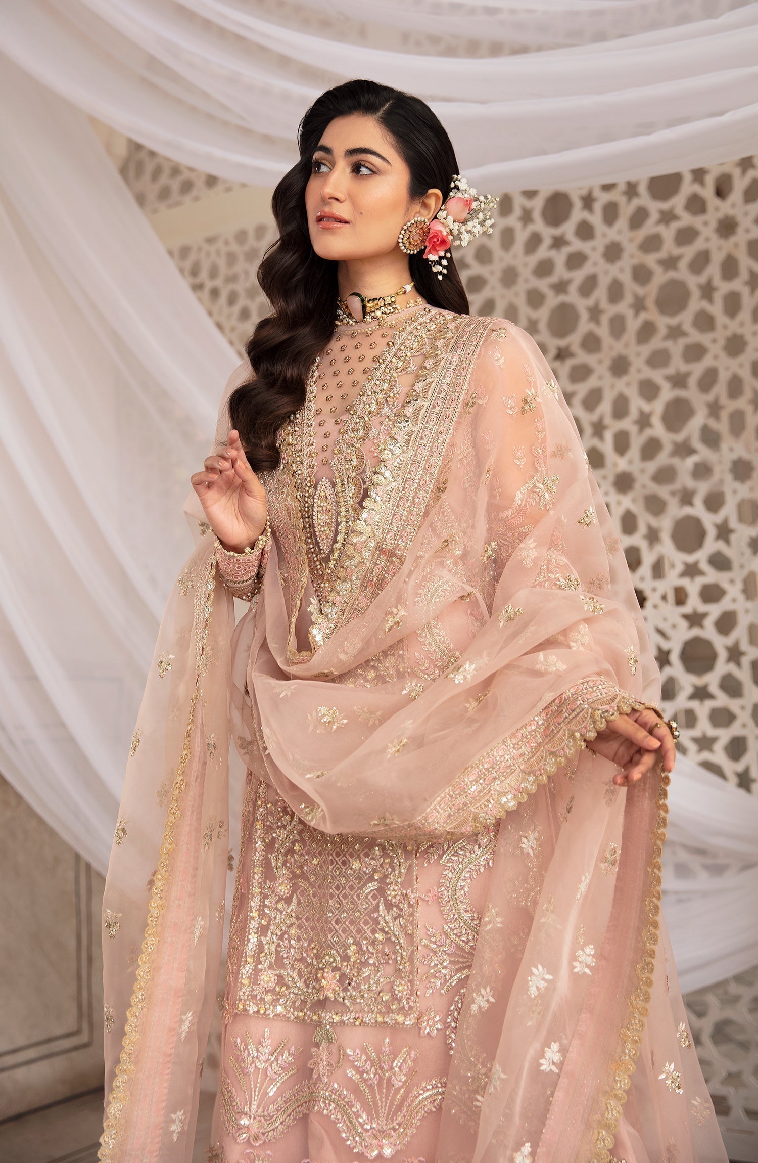Zevk Afsanah Luxury Embroidered Net 3Pc Suit - Mushq - House Of Hania