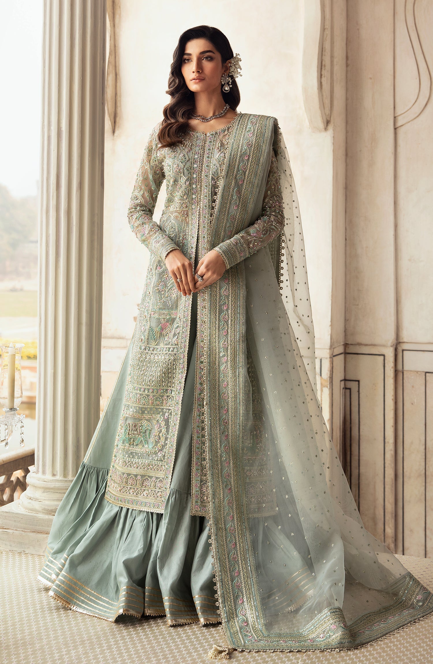Zevk Afsanah Luxury Embroidered Organza 3Pc Suit - Akks - House Of Hania