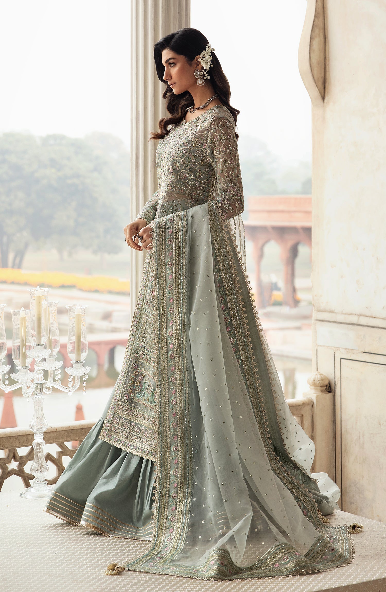 Zevk Afsanah Luxury Embroidered Organza 3Pc Suit - Akks - House Of Hania