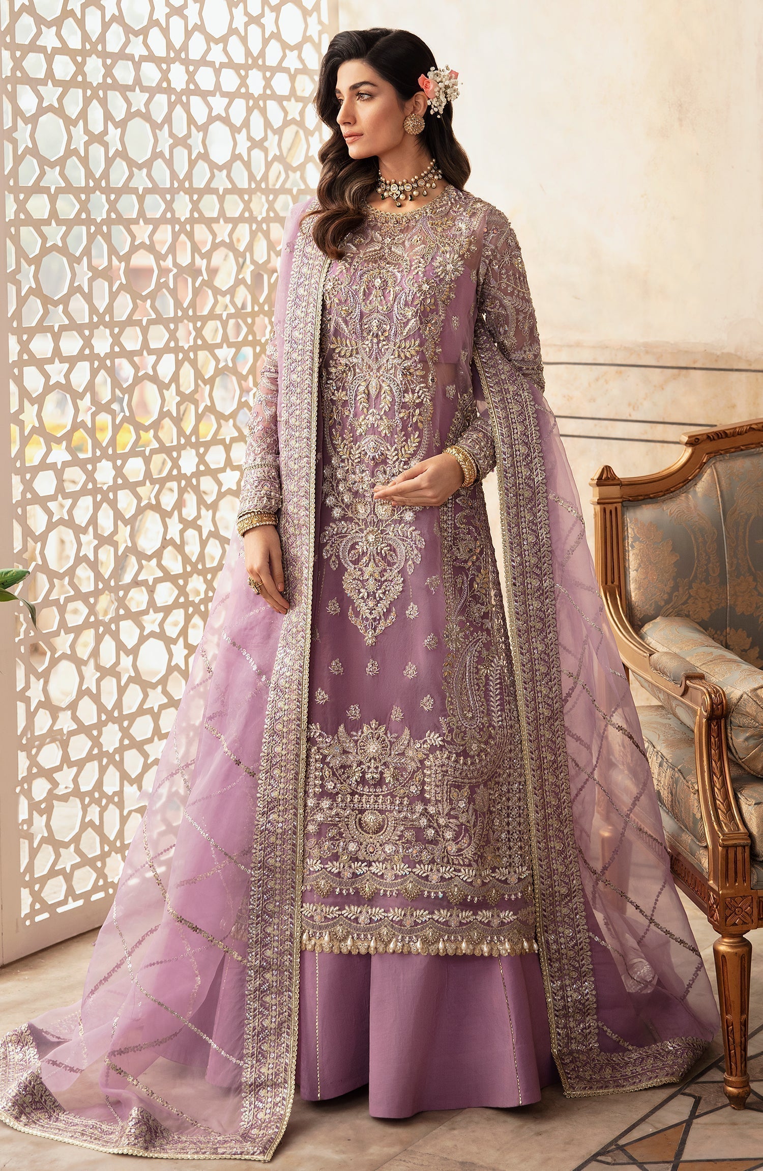 Zevk Afsanah Luxury Embroidered Organza 3Pc Suit - Gul-e-Nargis - House Of Hania