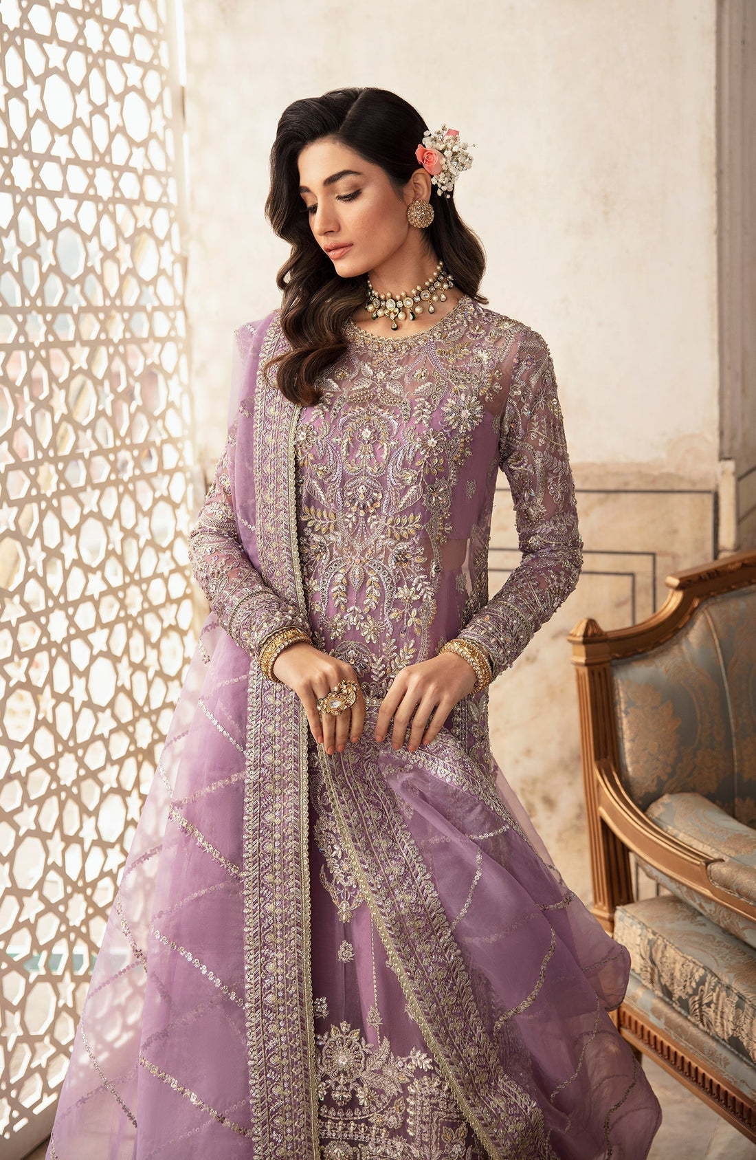 Zevk Afsanah Luxury Embroidered Organza 3Pc Suit - Gul-e-Nargis - House Of Hania