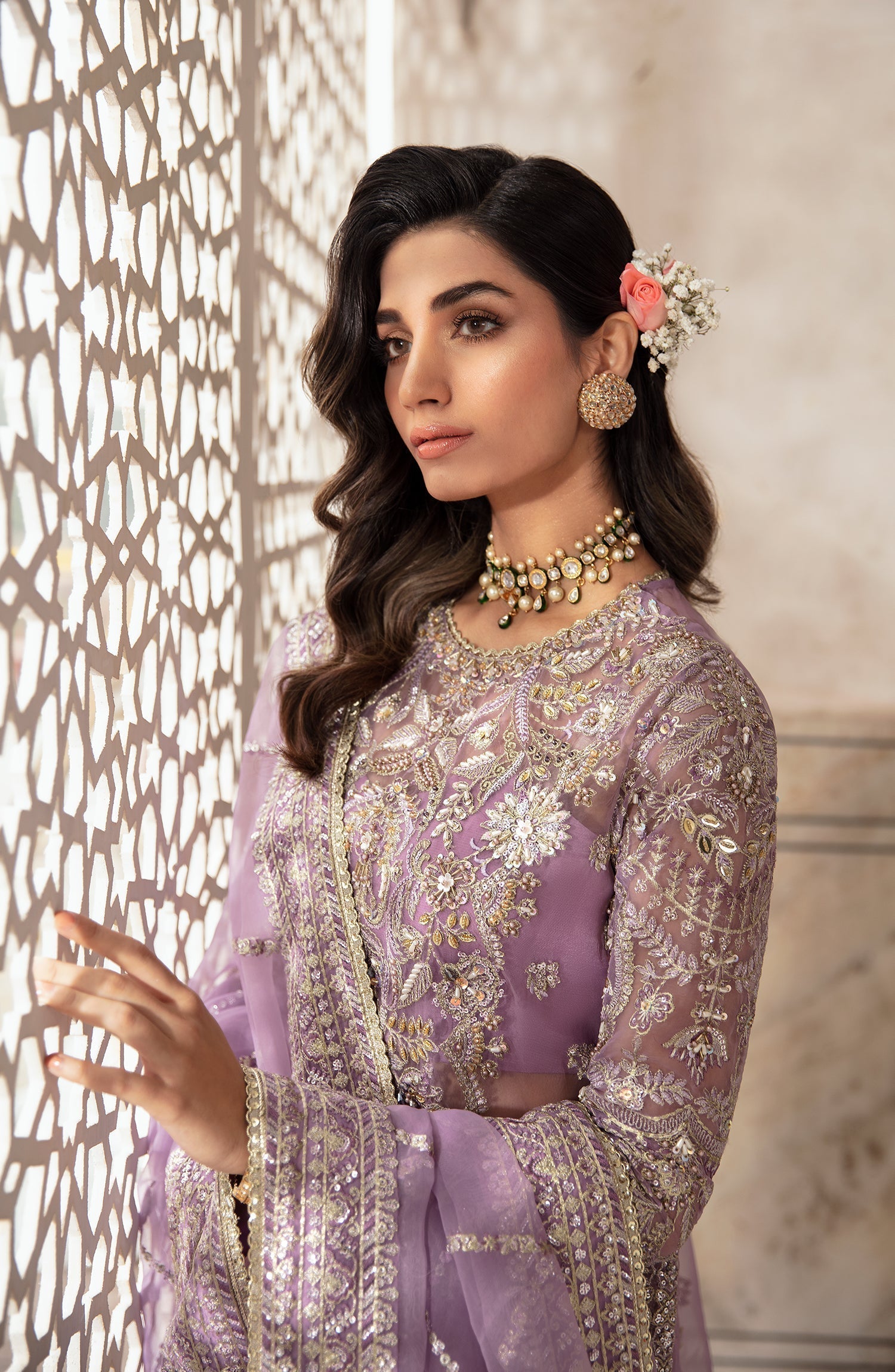 Zevk Afsanah Luxury Embroidered Organza 3Pc Suit - Gul-e-Nargis - House Of Hania