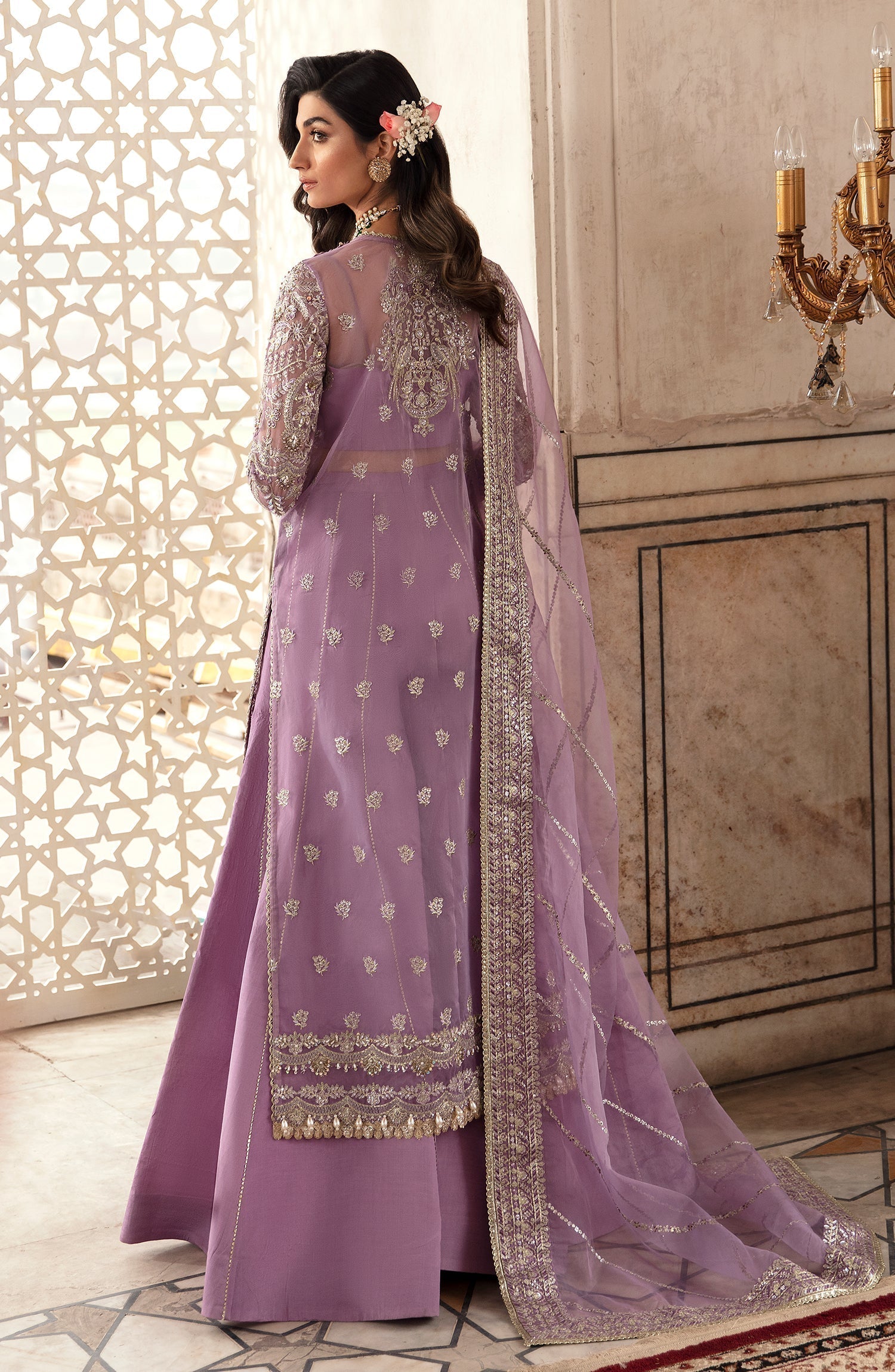 Zevk Afsanah Luxury Embroidered Organza 3Pc Suit - Gul-e-Nargis - House Of Hania