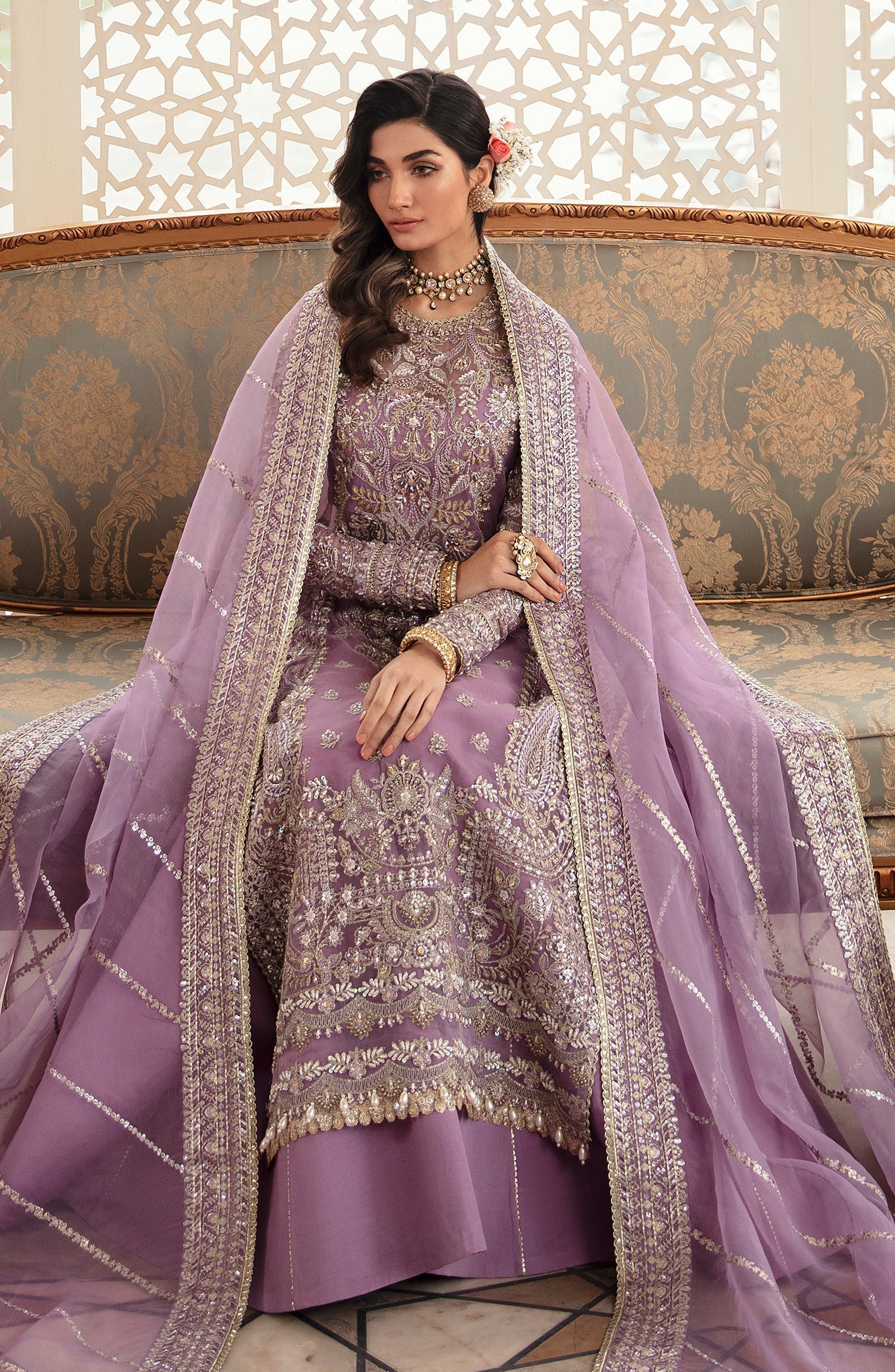 Zevk Afsanah Luxury Embroidered Organza 3Pc Suit - Gul-e-Nargis - House Of Hania