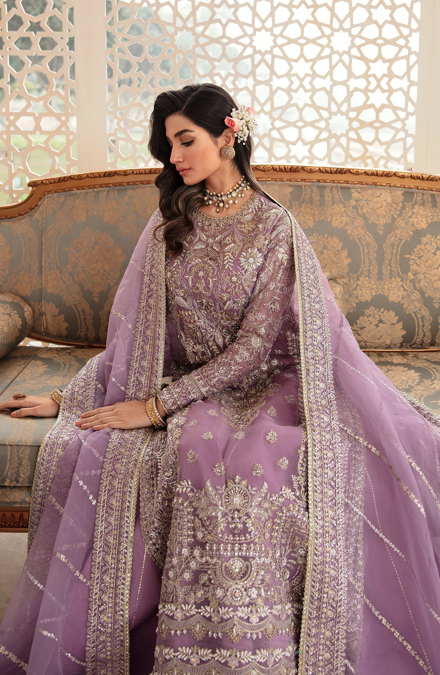 Zevk Afsanah Luxury Embroidered Organza 3Pc Suit - Gul-e-Nargis - House Of Hania