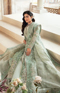 Zevk Afsanah Luxury Embroidered Organza 3Pc Suit - Wasaabi - House Of Hania