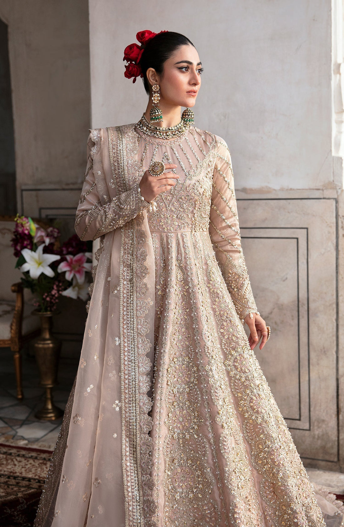 Zevk Afsanah Luxury Embroidered Zari Tissue 3Pc Suit - Atlas - House Of Hania