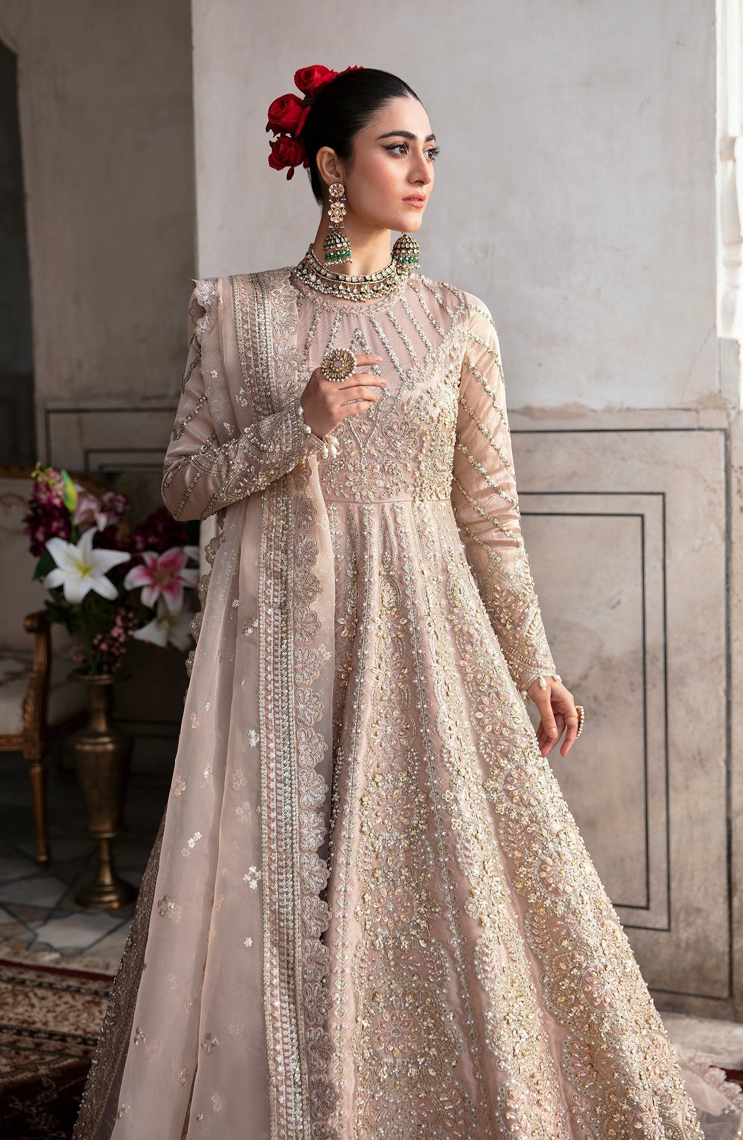 Zevk Afsanah Luxury Embroidered Zari Tissue 3Pc Suit - Atlas - House Of Hania