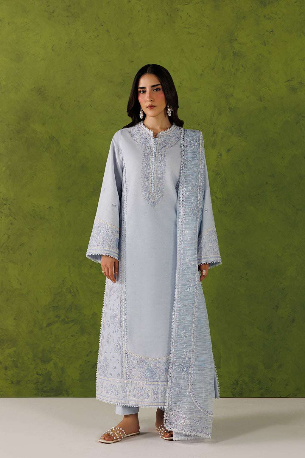 Emaan Adeel URBAN MUSE P0127 lawn outfit in pale blue — front view