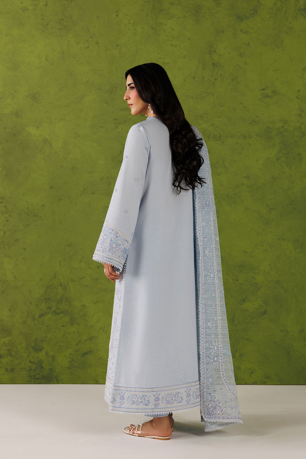 Emaan Adeel URBAN MUSE P0127 lawn outfit in pale blue — back view