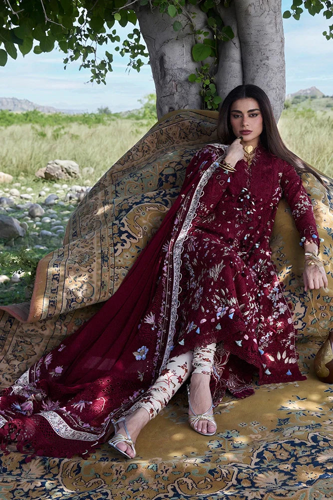 Suffuse Narevi – Maroon Cambric Suit (3-Piece)