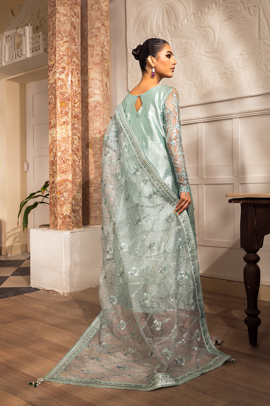 Emaan Adeel LP-05 Anaya embroidered mesoury organza outfit — front view