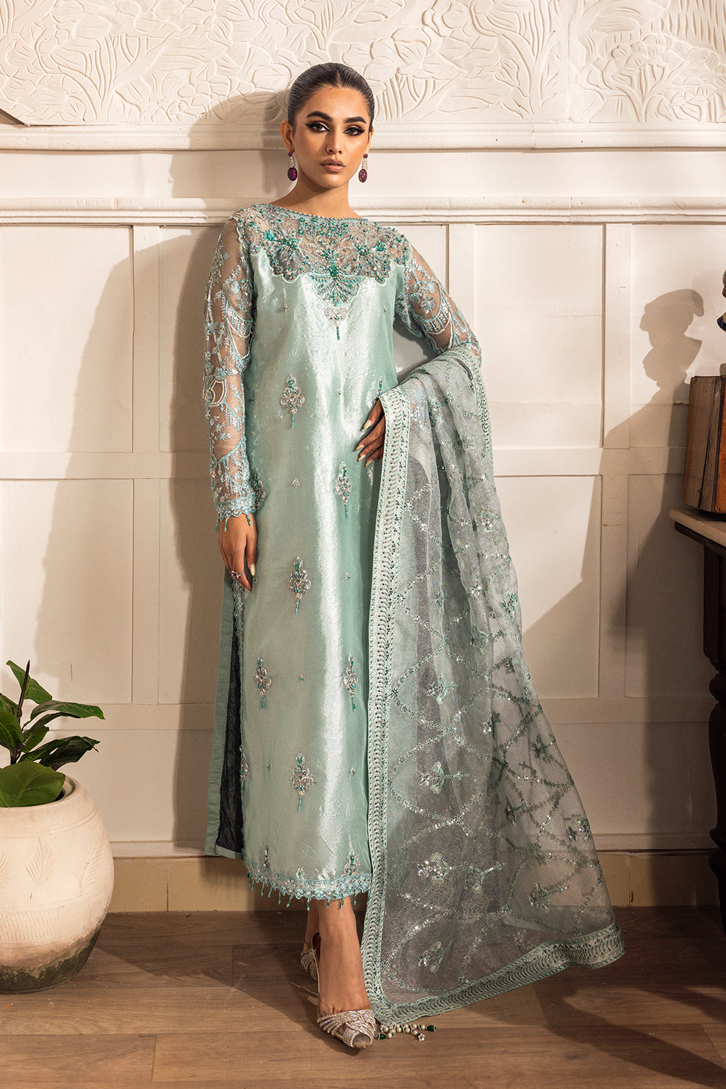 Emaan Adeel LP-05 Anaya embroidered mesoury organza outfit — front view