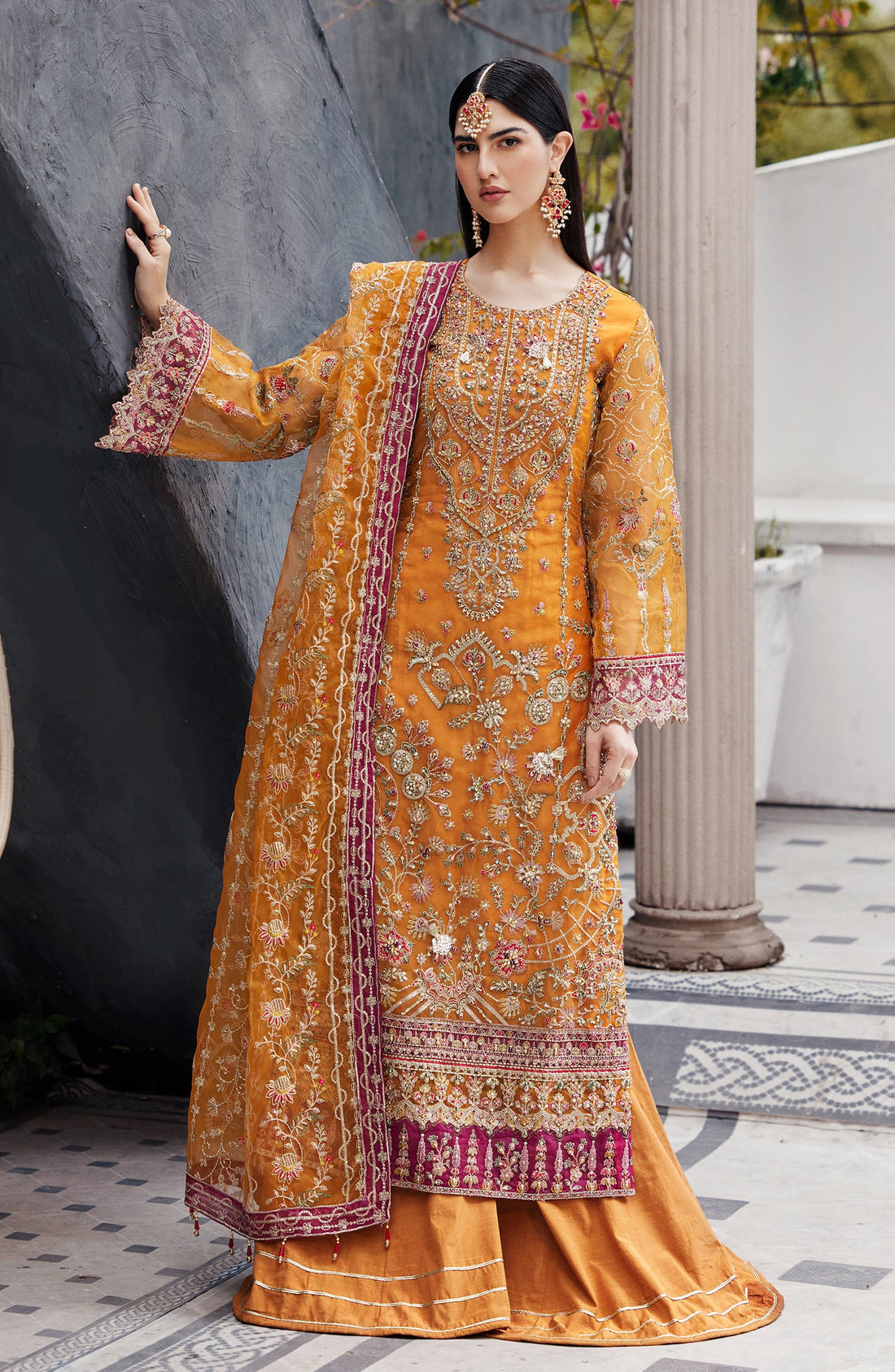 Emaan Adeel Ruhab embroidered organza outfit — front view