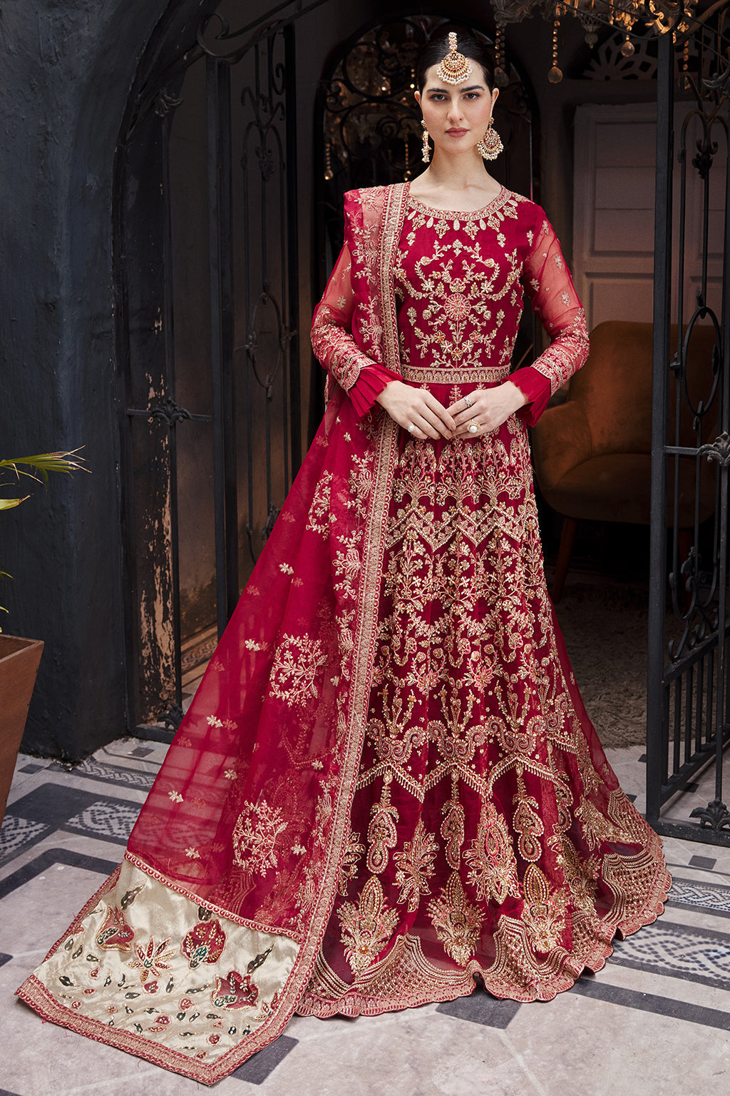 Emaan Adeel Nw-01 embroidered organza outfit — front view