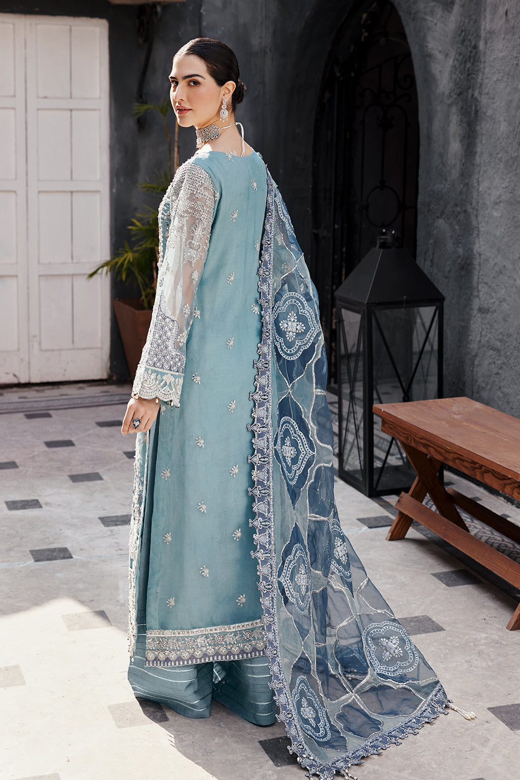 Emaan Adeel Nw-02 embroidered organza outfit — front view