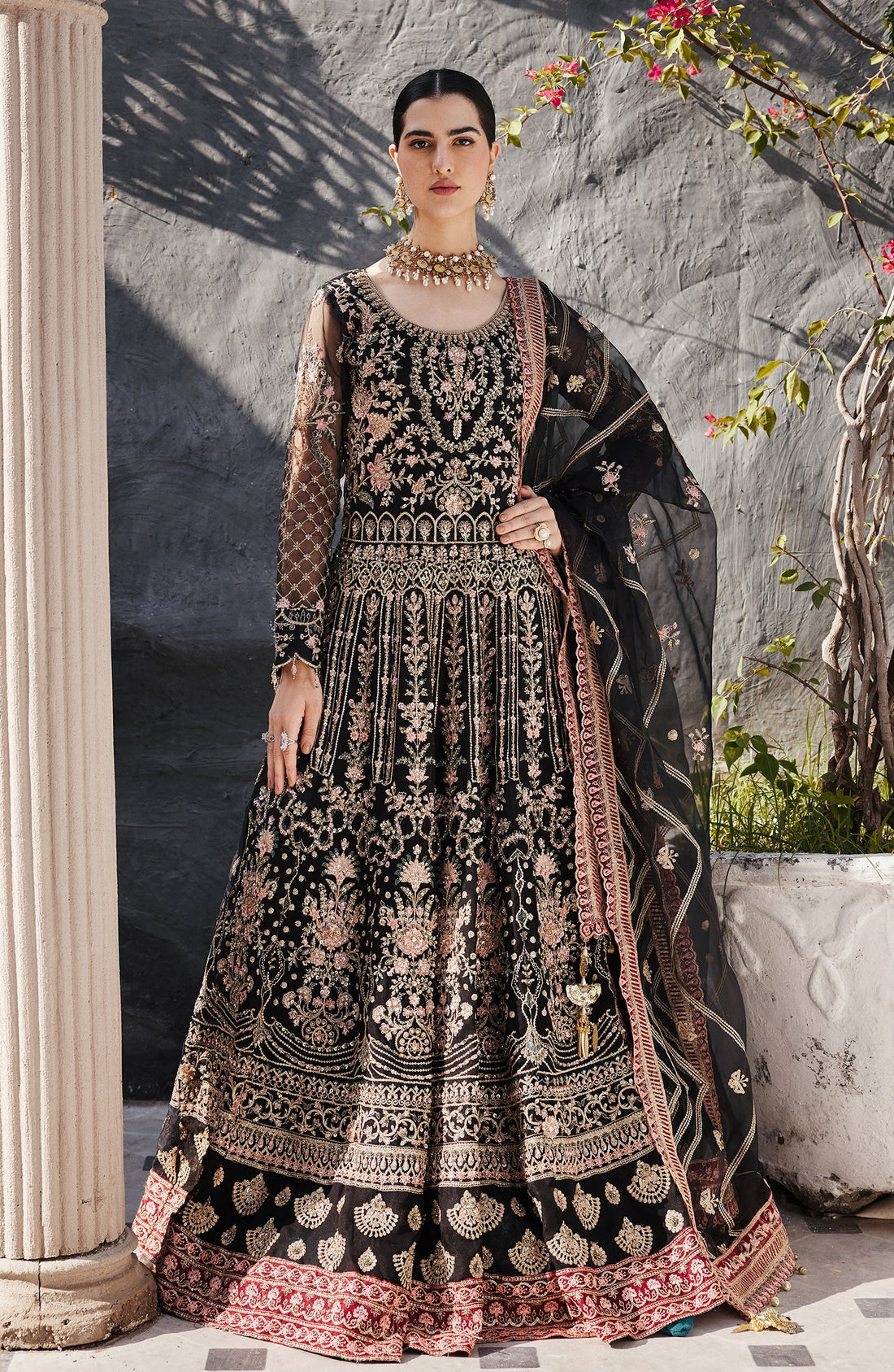 Emaan Adeel Maanvi embroidered organza outfit — front view