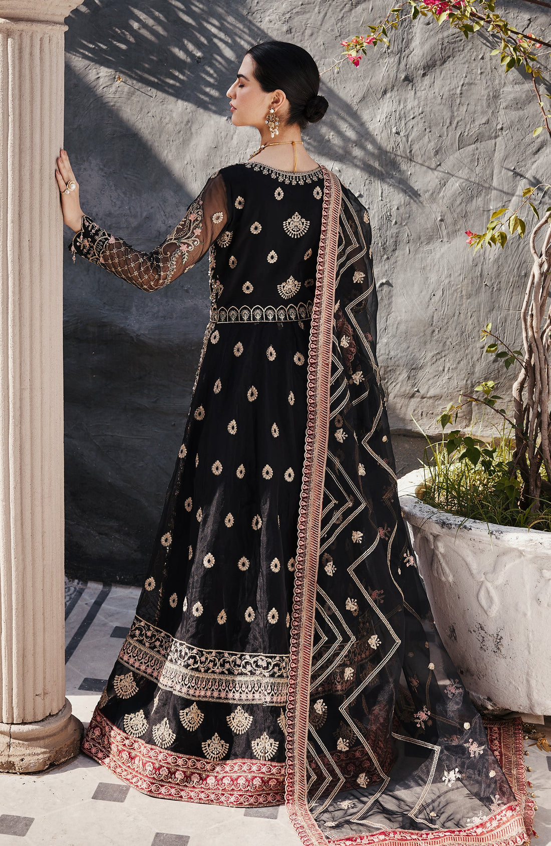 Emaan Adeel Maanvi embroidered organza outfit — front view