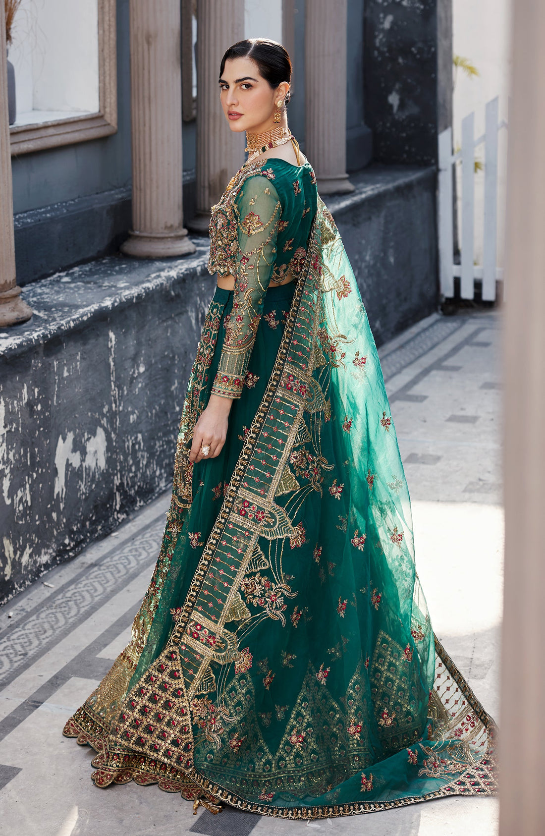 Emaan Adeel Laleena embroidered organza outfit — front view