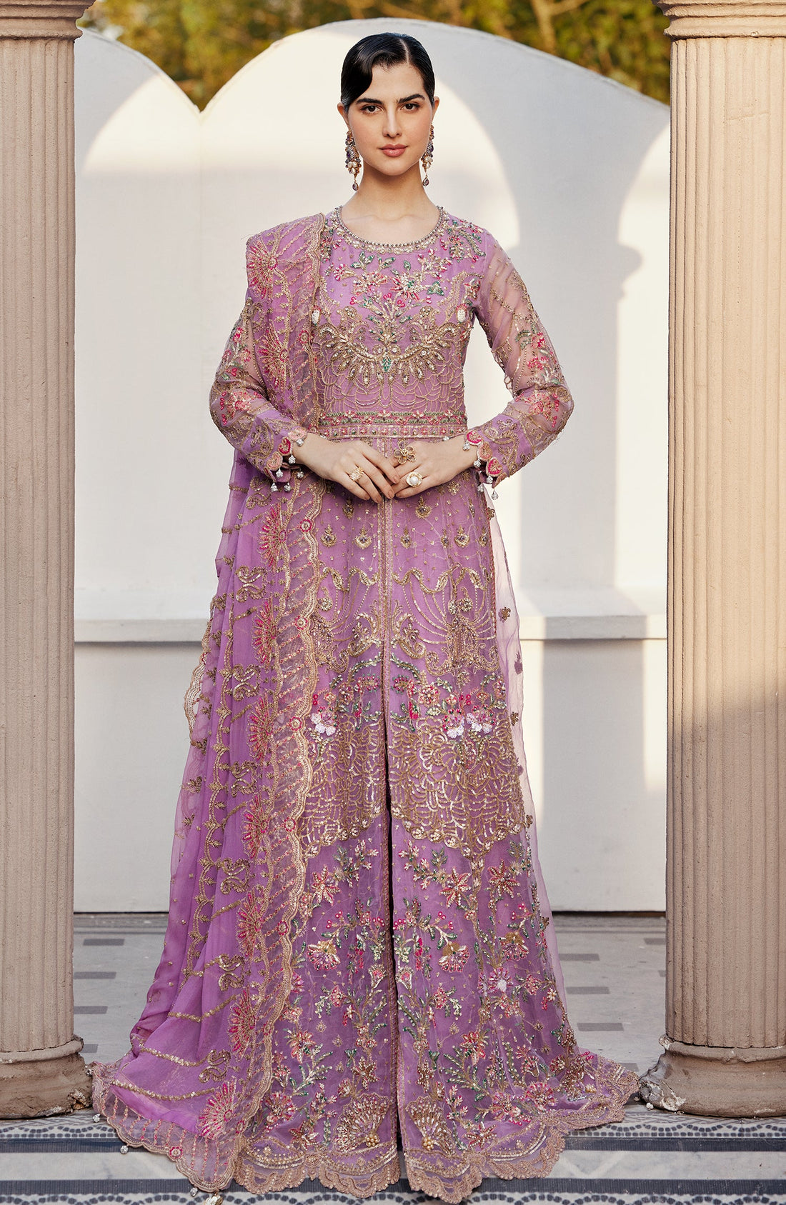 Emaan Adeel Giti embroidered organza outfit — front view