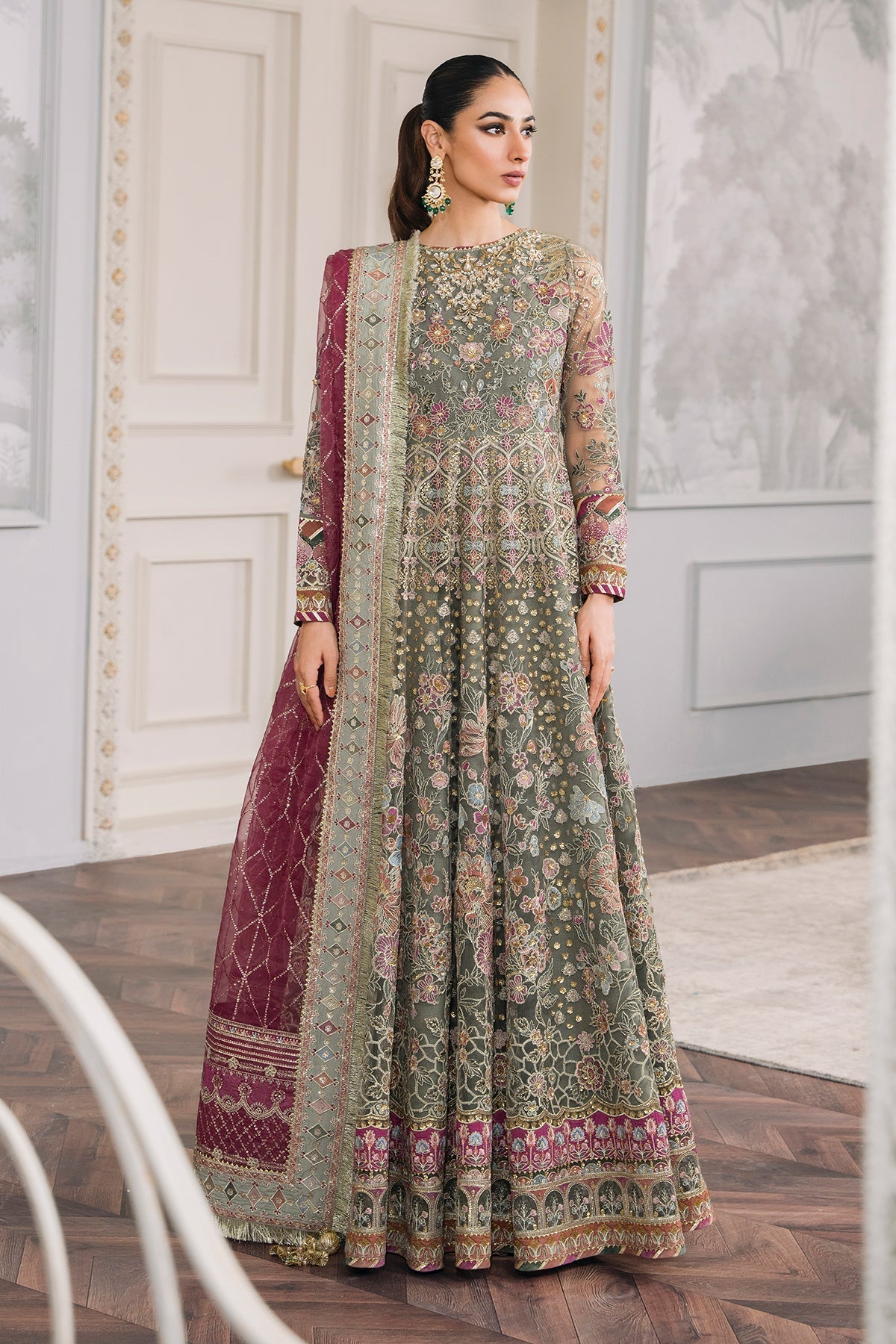 Baroque Chantelle Embroidered Luxury Net 3Pc Suit EC-02 - House Of Hania